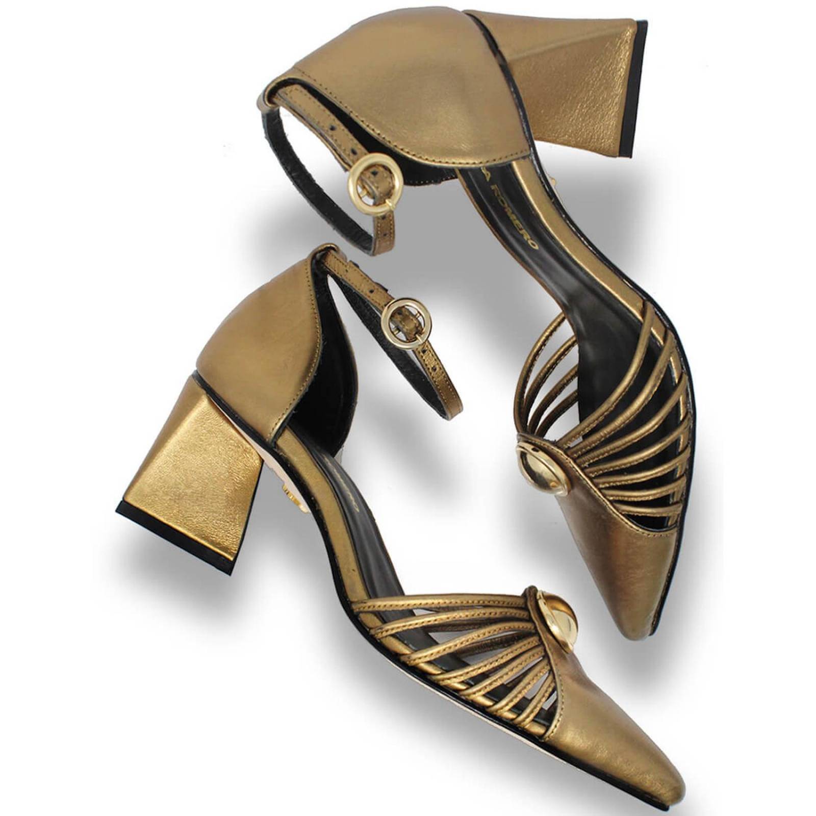 VENECIA 50 - Oro Viejo Regina Romero Zapato Zapatilla Tacon Bajo Para Dama en Piel 