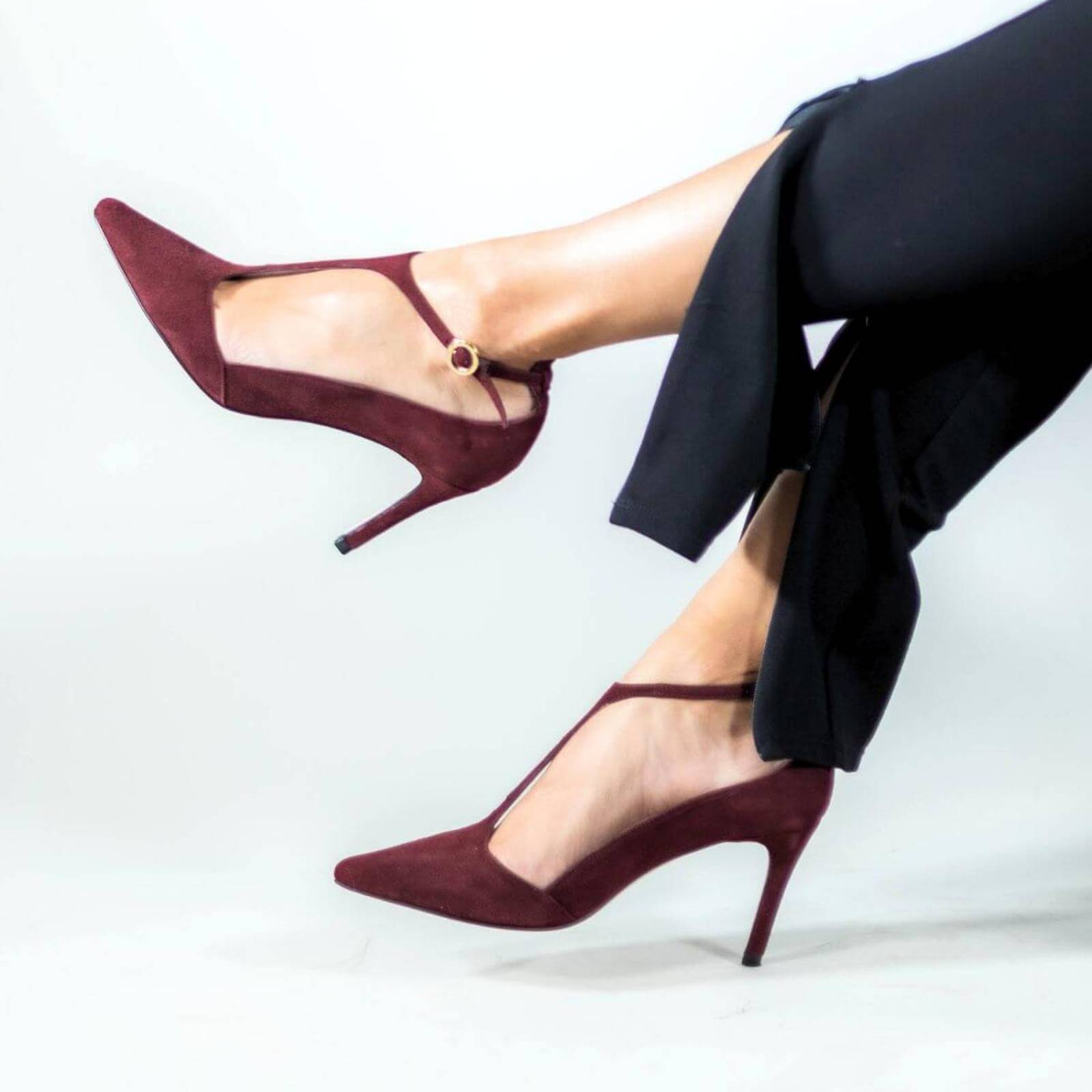 TERE 75 - Ante Vino Regina Romero Zapato Zapatilla Tacon Alto Para Dama en Piel 