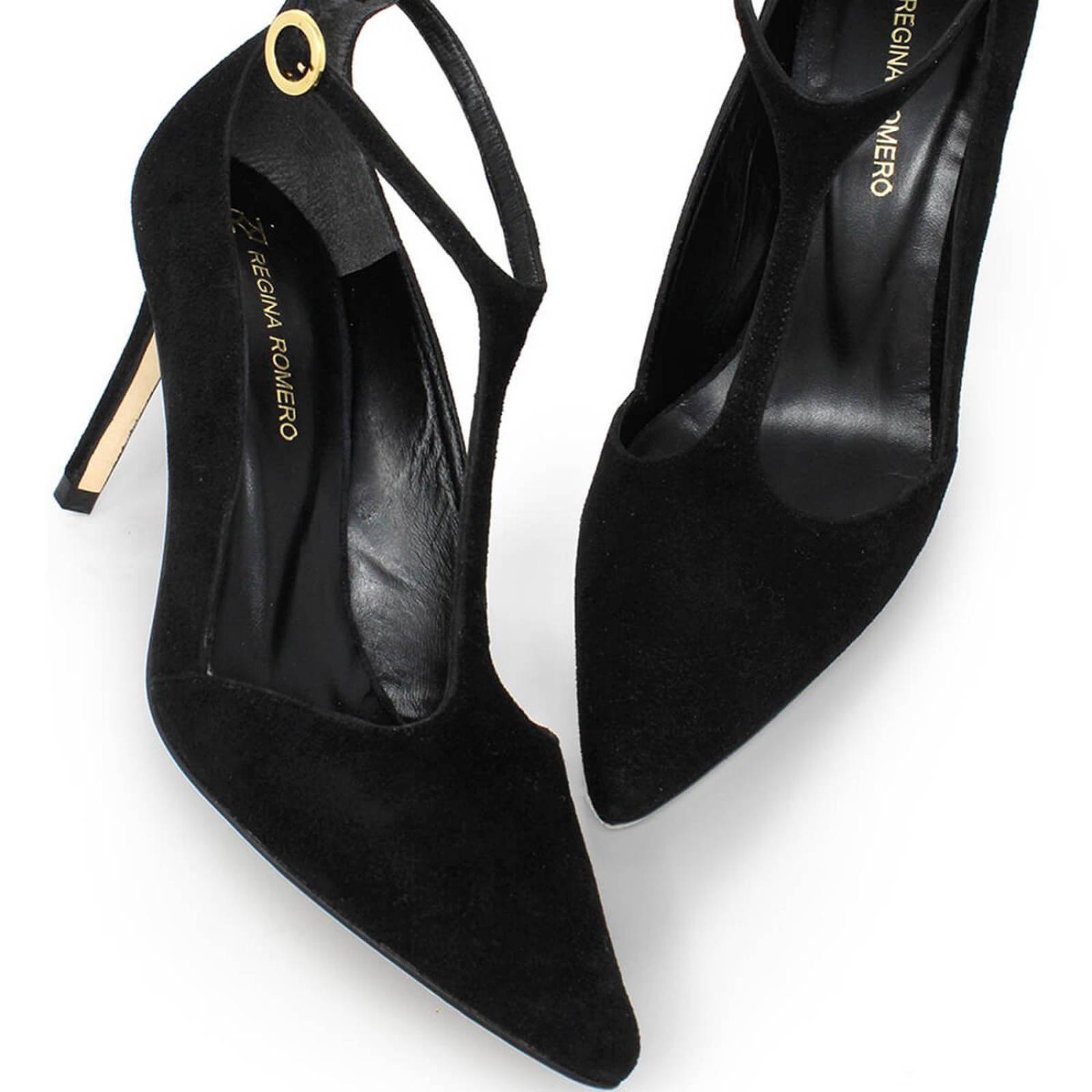 TERE 75 - Ante Negro Regina Romero Zapato Zapatilla Tacon Alto Para Dama en Piel 