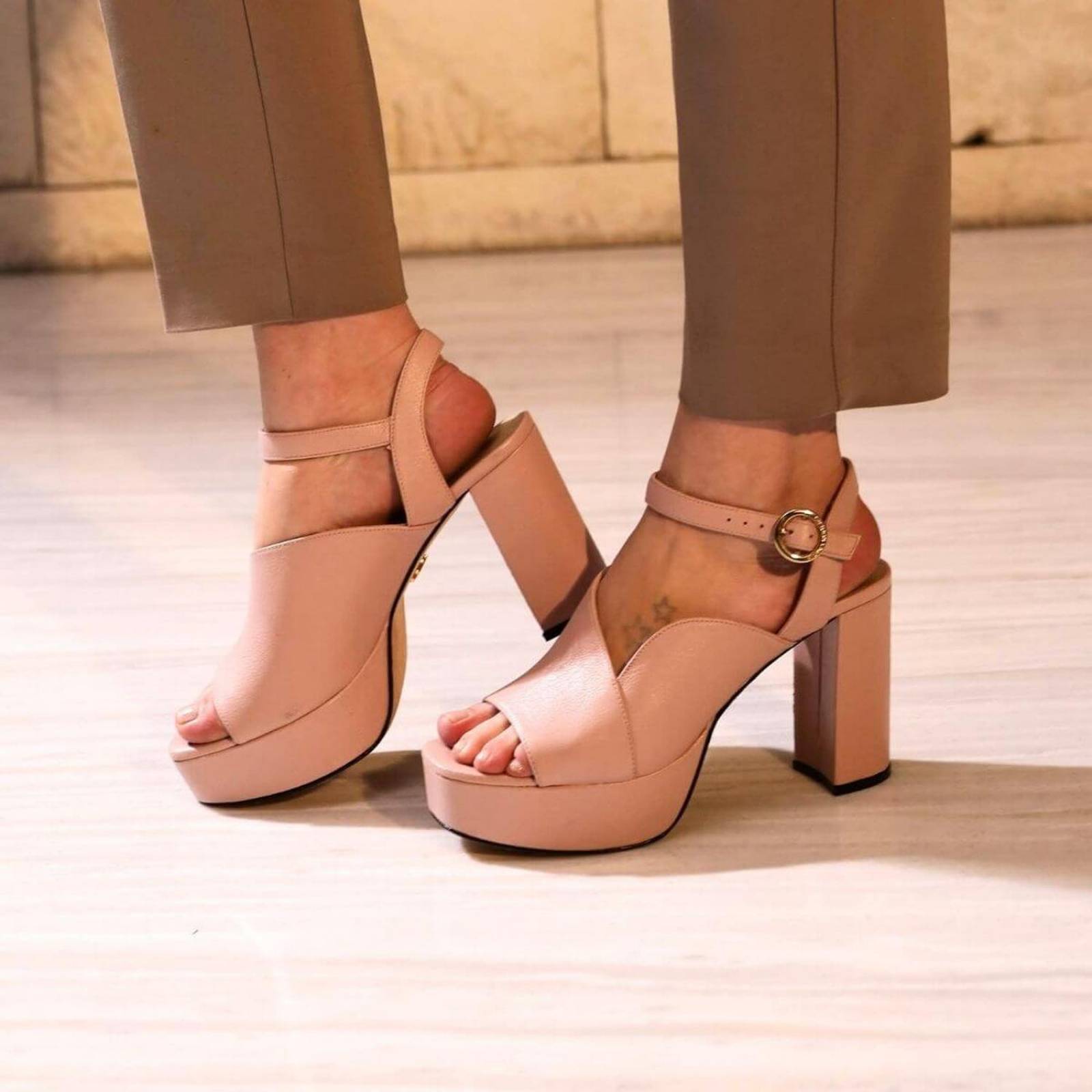 LETICIA 95 - Rosa Claro Regina Romero Zapato Sandalia Plataforma Tacon Alto Para Dama en Piel