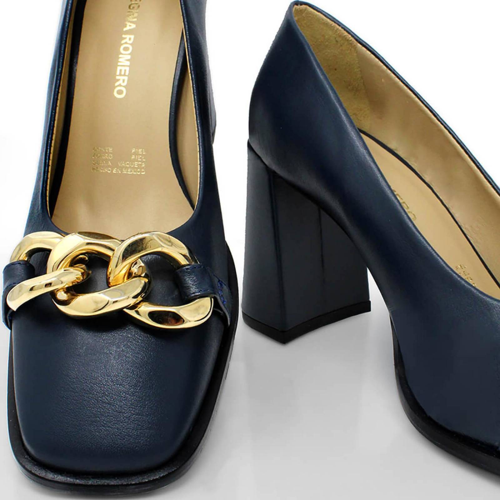 CASSIE 75 - Azul Marino Regina Romero Zapato Zapatilla Tacon Alto Para Dama en Piel 