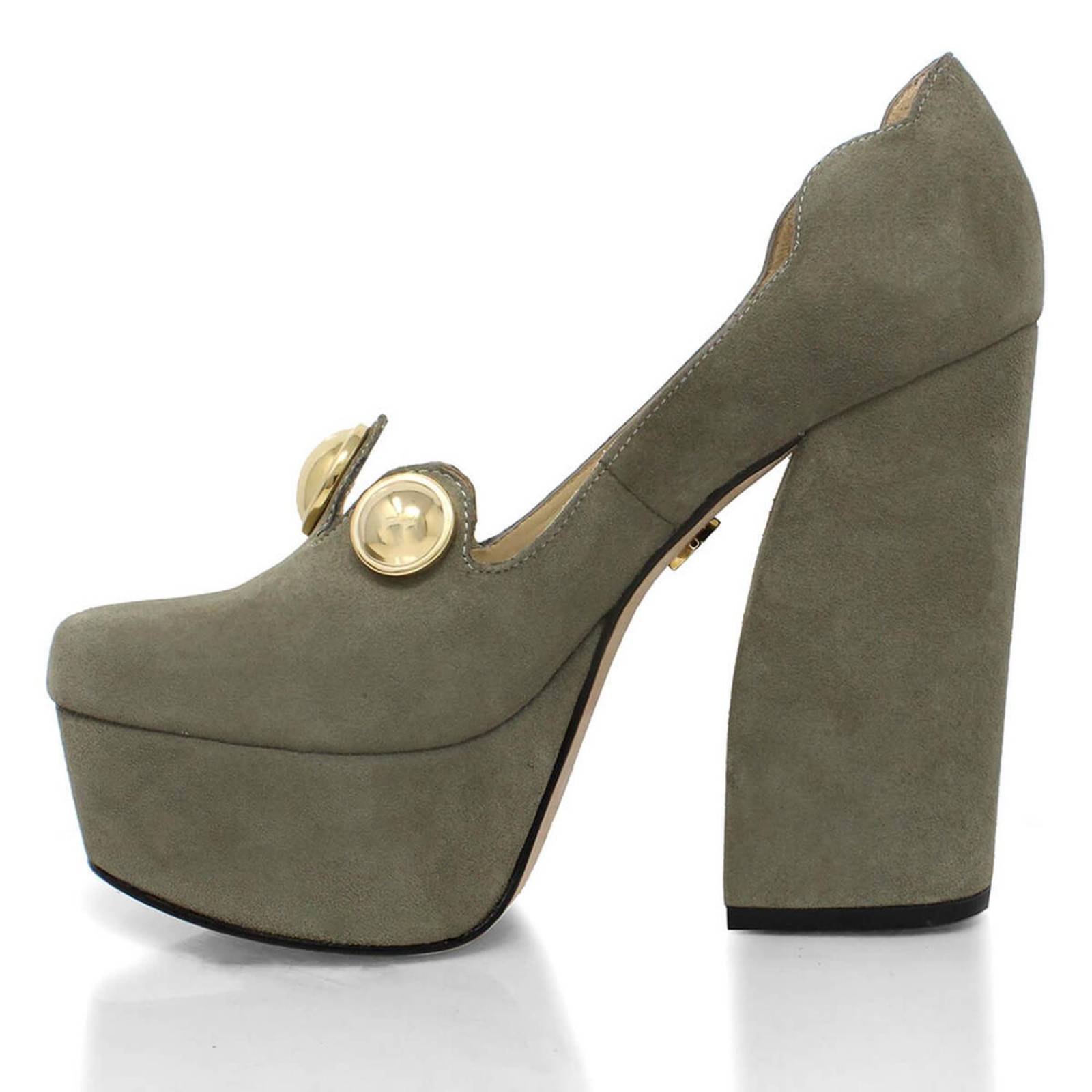ROXANNE 135 - Ante Verde Regina Romero Zapato Plataforma Tacon Alto Para Dama en Piel