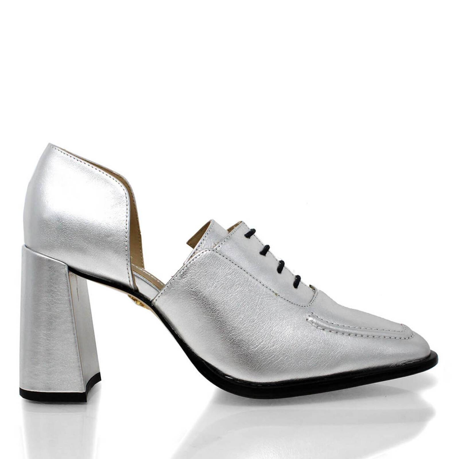 ERICA 75 - Plata Regina Romero Zapato Zapatilla Tacon Alto Para Dama en Piel 