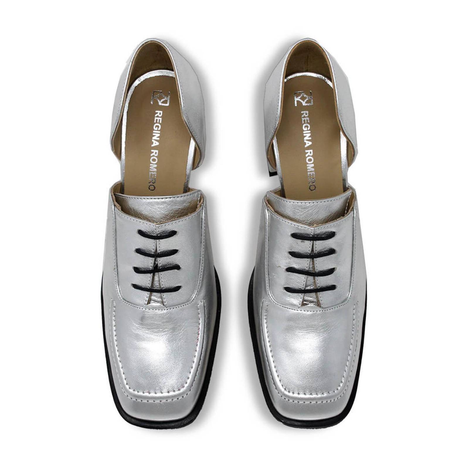 ERICA 75 - Plata Regina Romero Zapato Zapatilla Tacon Alto Para Dama en Piel 