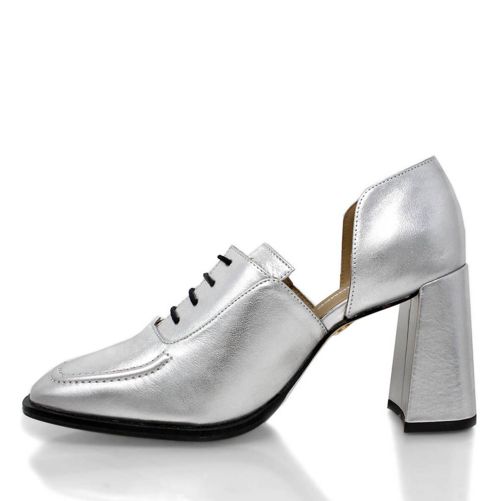 ERICA 75 - Plata Regina Romero Zapato Zapatilla Tacon Alto Para Dama en Piel 