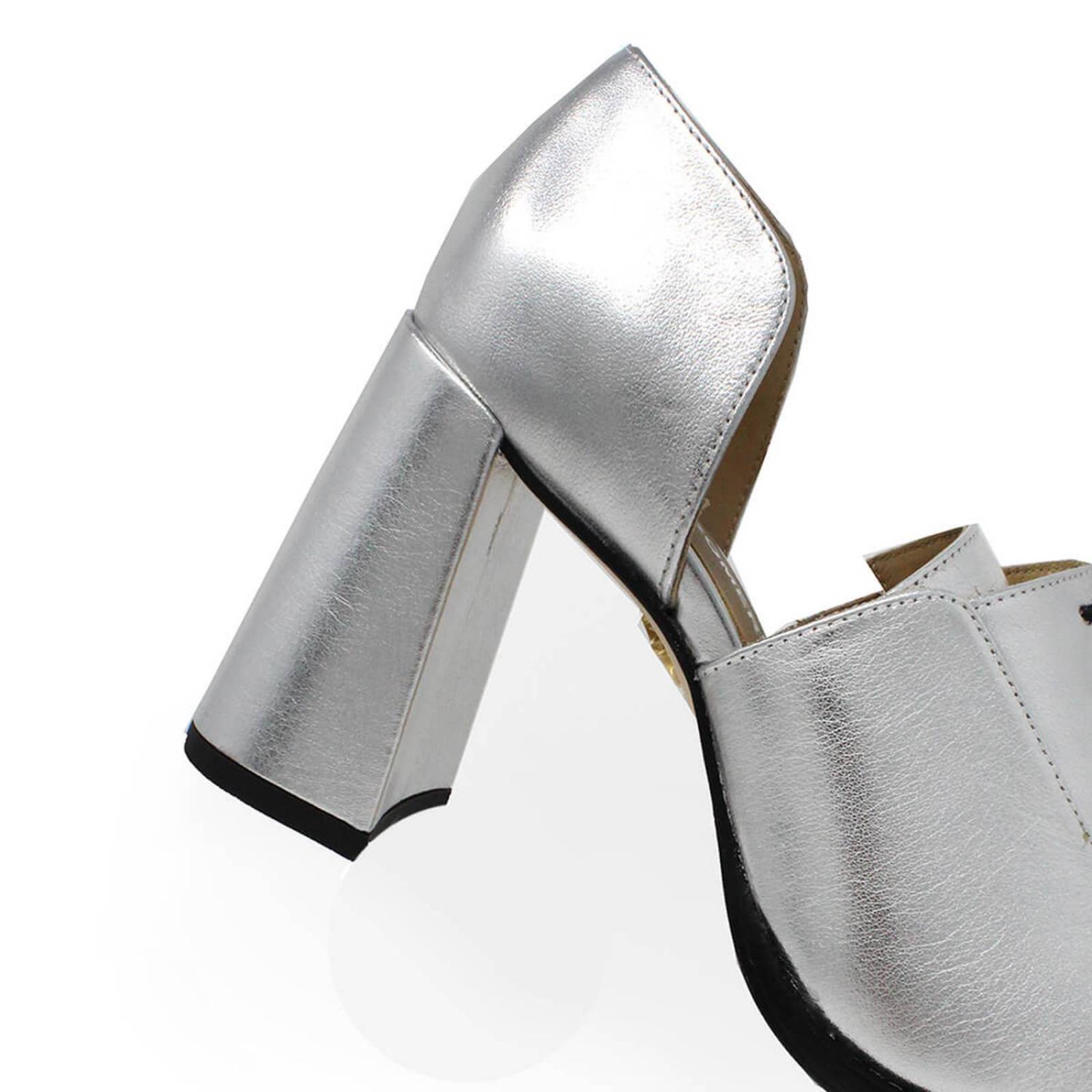 ERICA 75 - Plata Regina Romero Zapato Zapatilla Tacon Alto Para Dama en Piel 