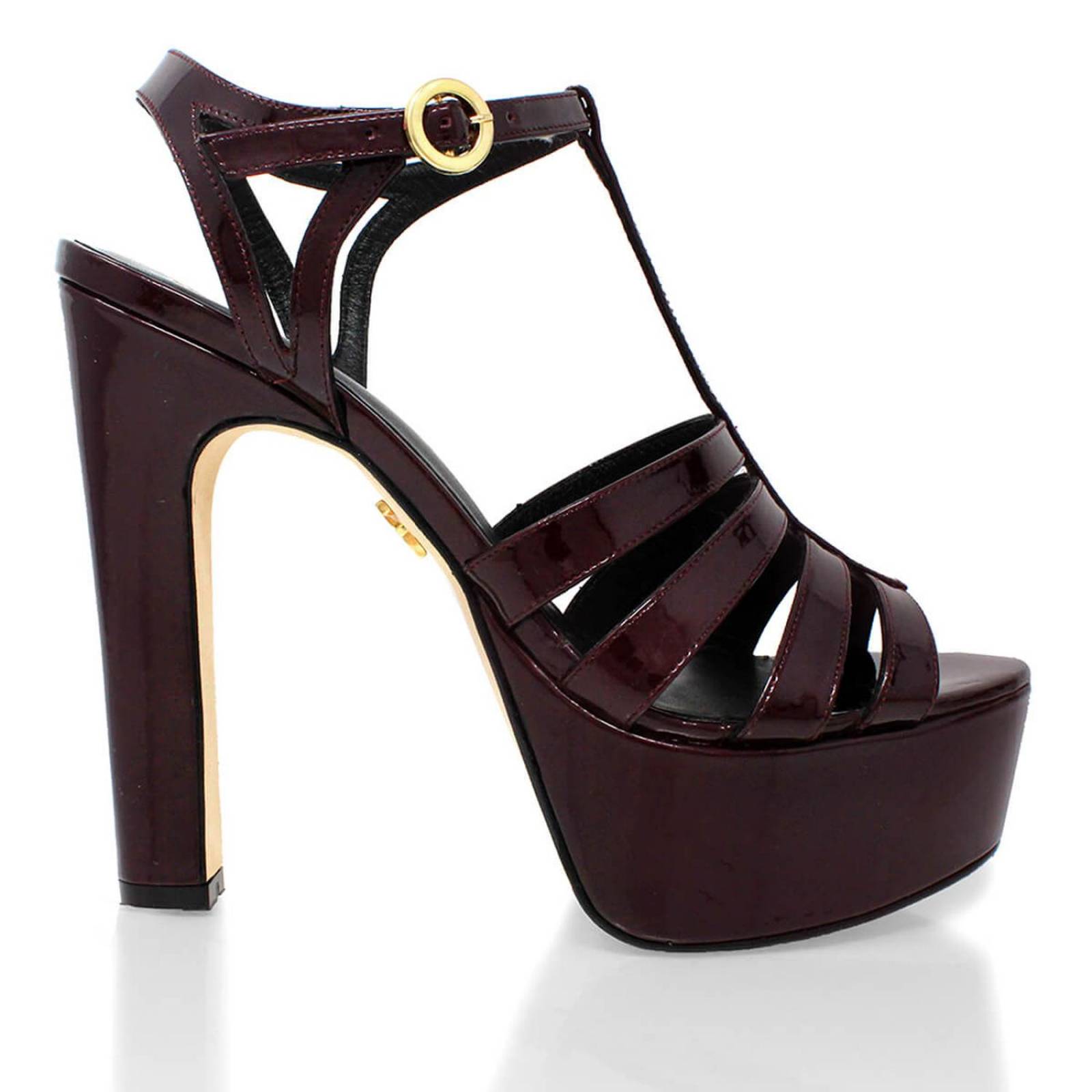 ROMI 135 - Charol Vino Regina Romero Zapato Sandalia Plataforma Tacon Alto Para Dama en Piel 