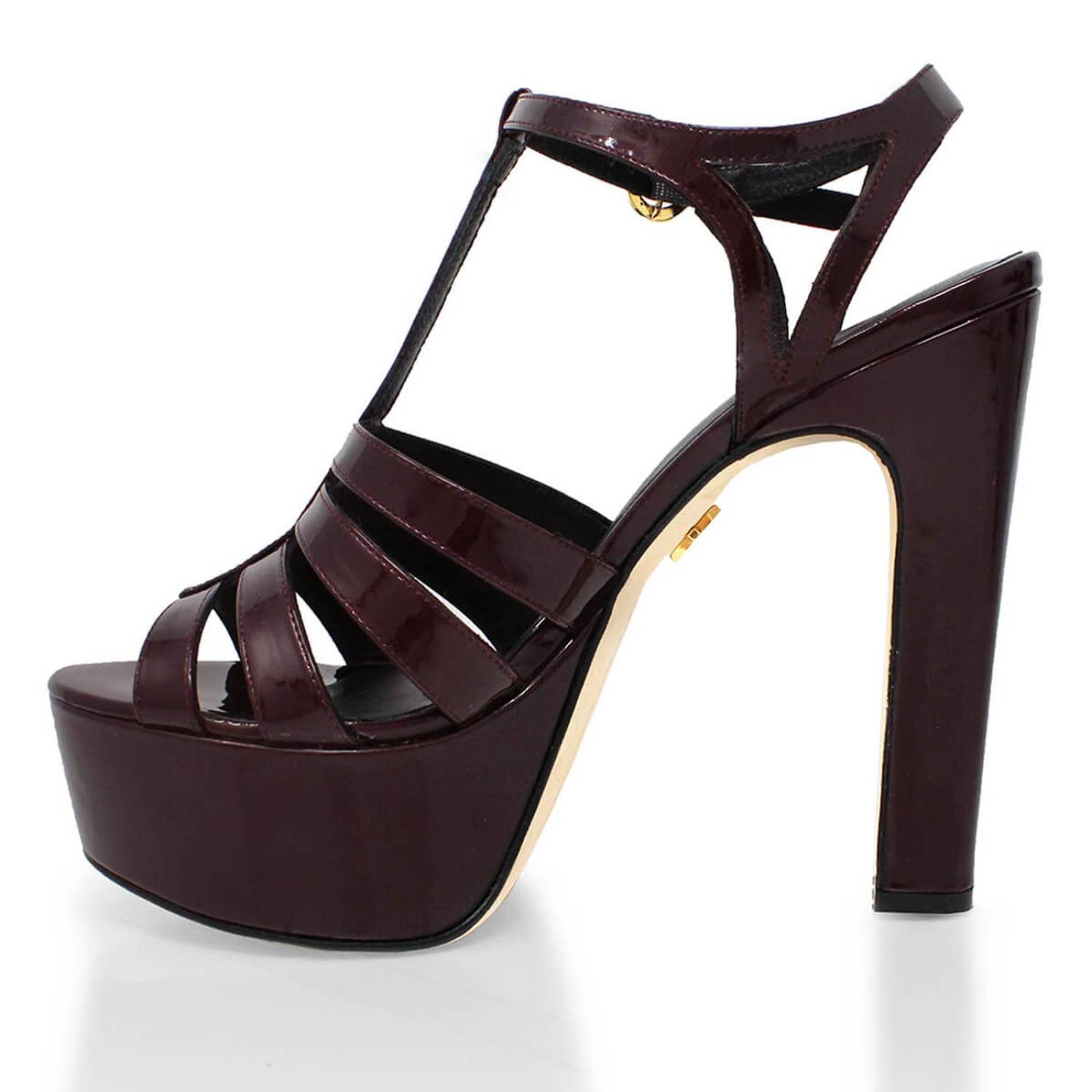 ROMI 135 - Charol Vino Regina Romero Zapato Sandalia Plataforma Tacon Alto Para Dama en Piel 