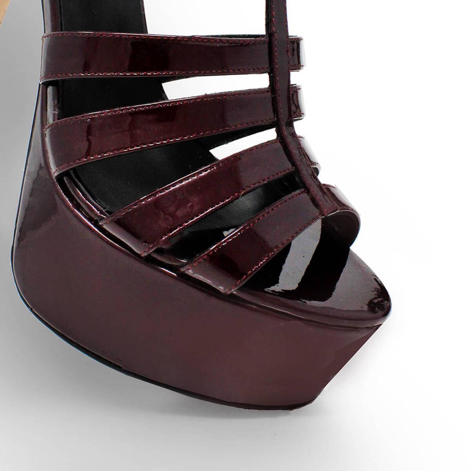 ROMI 135 - Charol Vino Regina Romero Zapato Sandalia Plataforma Tacon Alto Para Dama en Piel 