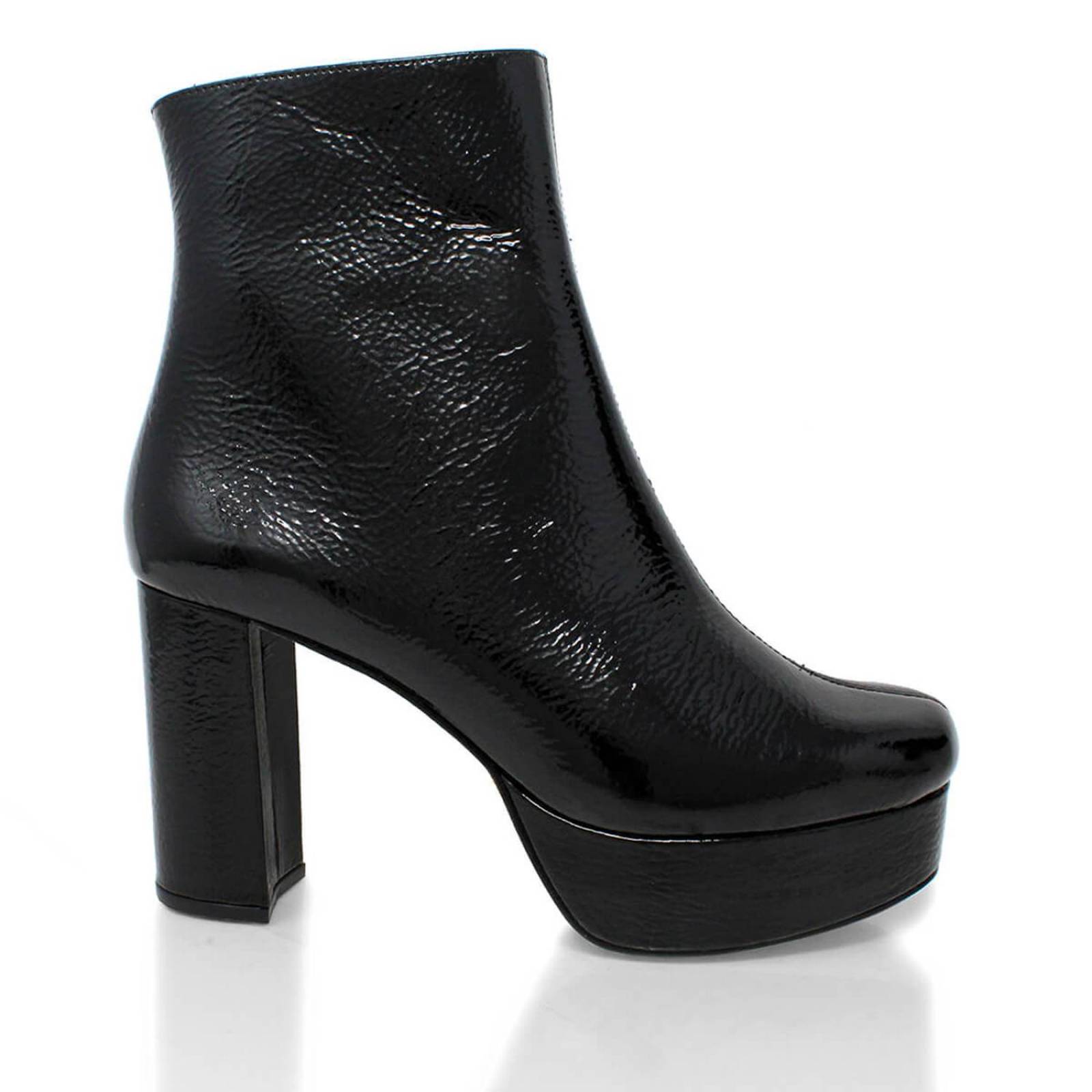 ELSY 95 - Charol Negro Regina Romero Zapato Bota Botin Plataforma Tacon Alto para Dama en Piel 