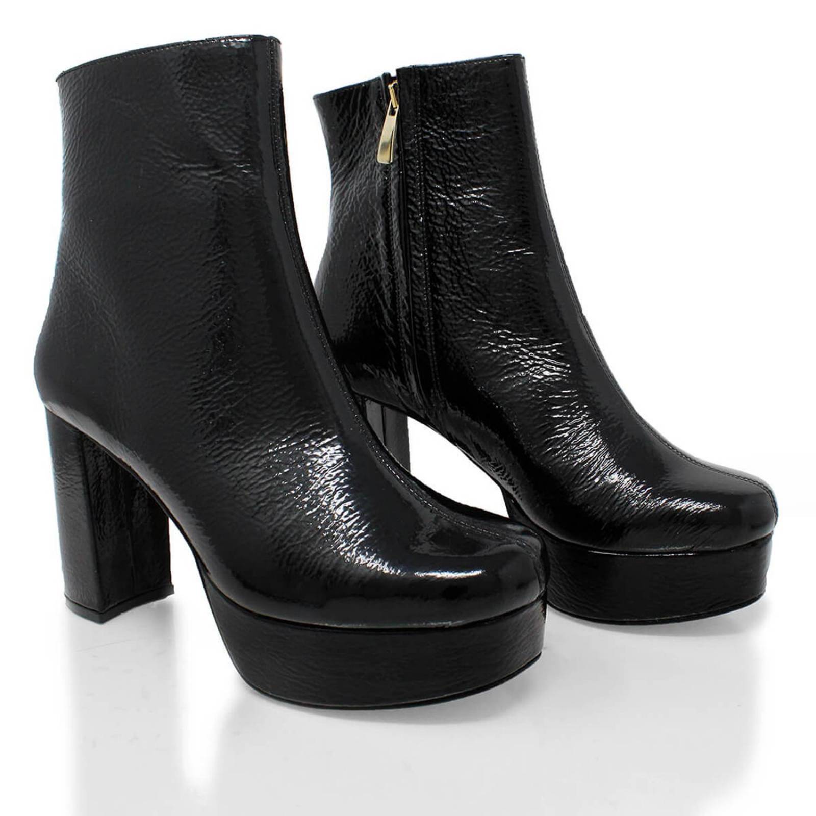 ELSY 95 - Charol Negro Regina Romero Zapato Bota Botin Plataforma Tacon Alto para Dama en Piel 