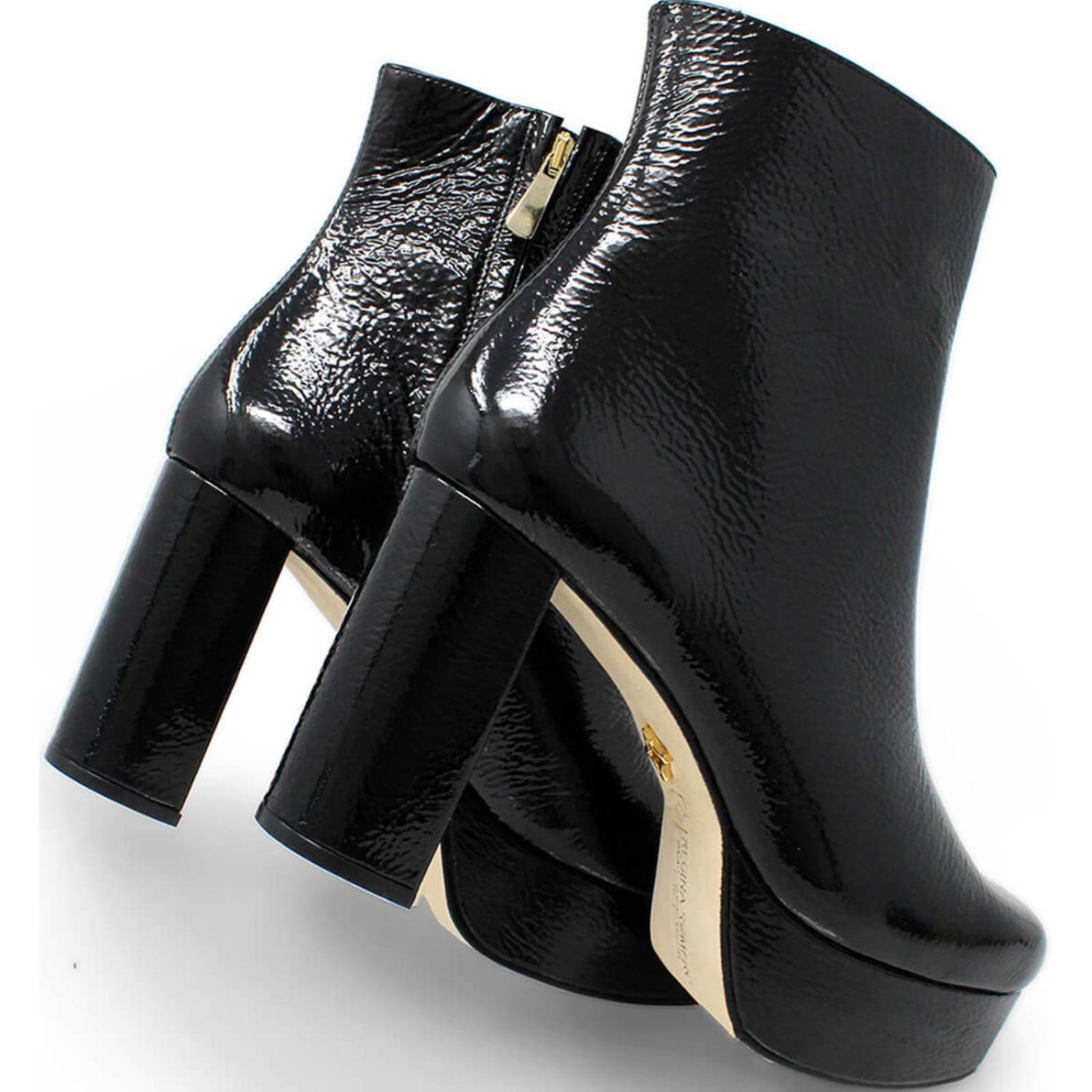 ELSY 95 - Charol Negro Regina Romero Zapato Bota Botin Plataforma Tacon Alto para Dama en Piel 
