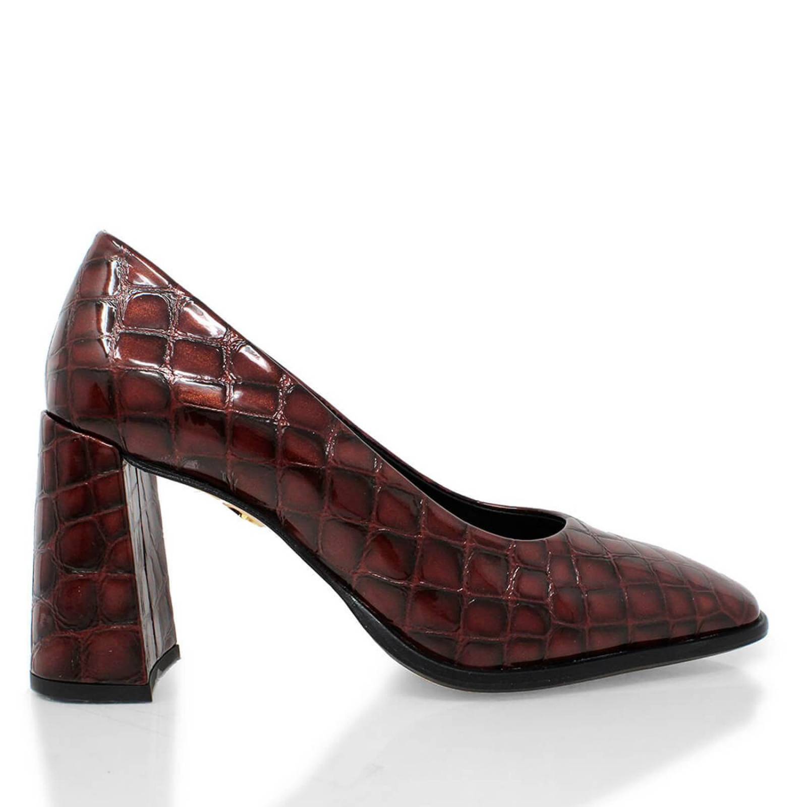 KAT 75 - Charol Vino Regina Romero Zapato Zapatilla Tacon Alto Para Dama en Piel 