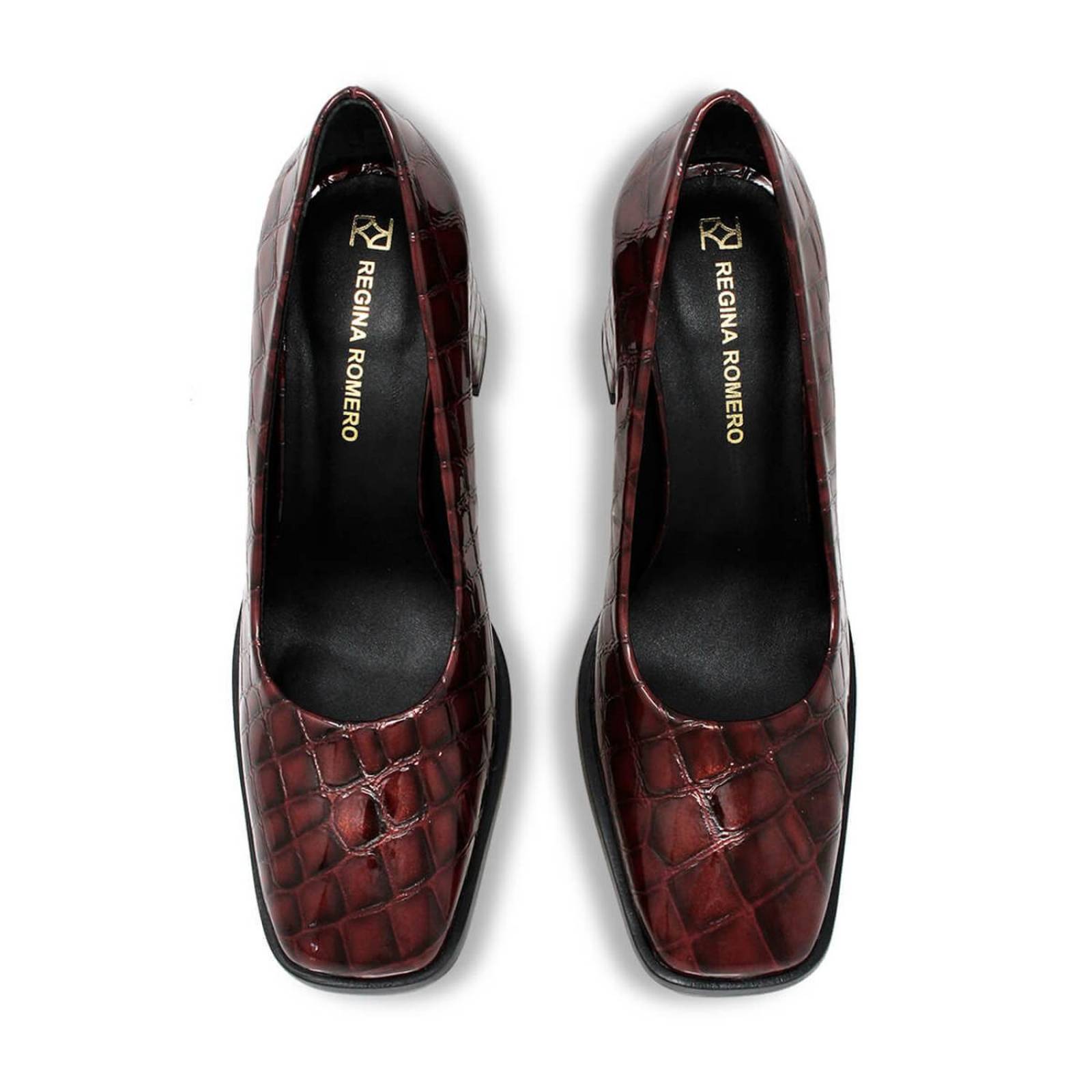 KAT 75 - Charol Vino Regina Romero Zapato Zapatilla Tacon Alto Para Dama en Piel 