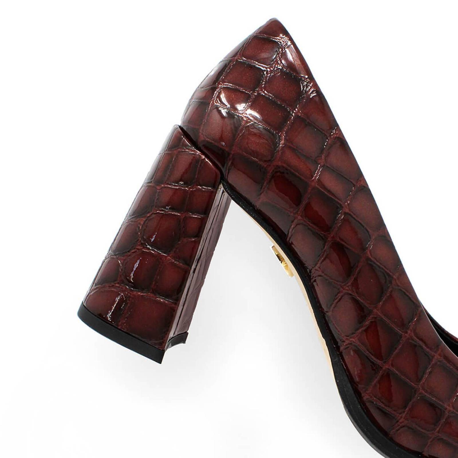 KAT 75 - Charol Vino Regina Romero Zapato Zapatilla Tacon Alto Para Dama en Piel 