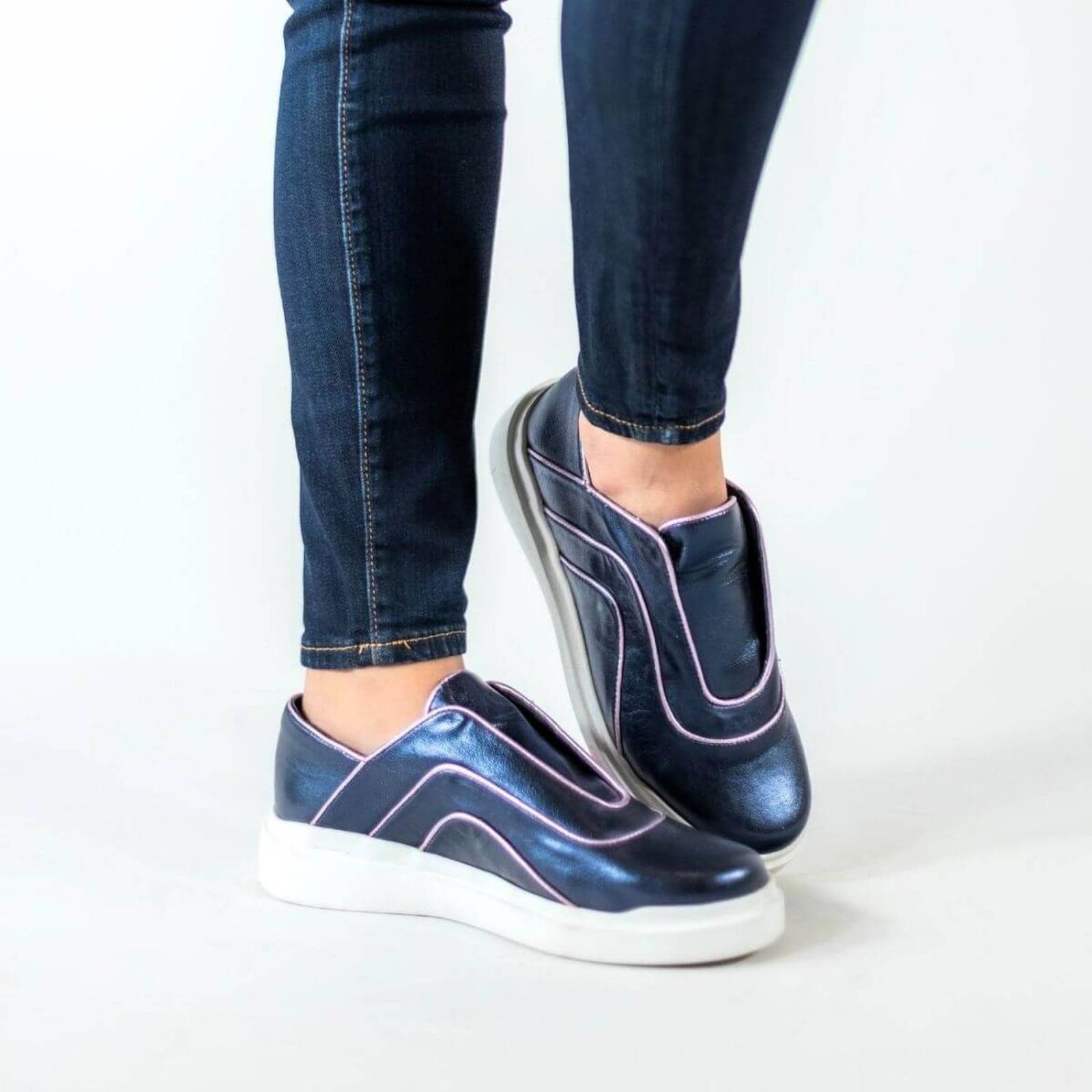 CHARLIE 35 - Azul Metalico Regina Romero Zapato Tenis Urbano Sport Para Dama en Piel 