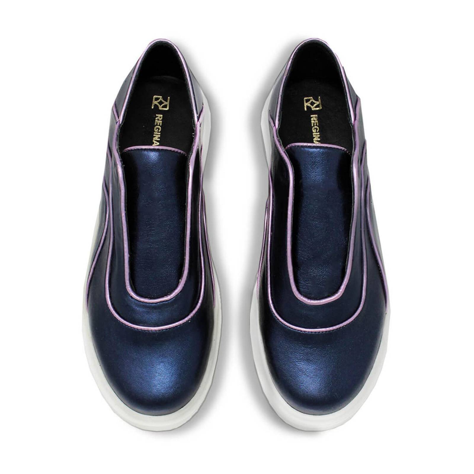 CHARLIE 35 - Azul Metalico Regina Romero Zapato Tenis Urbano Sport Para Dama en Piel 