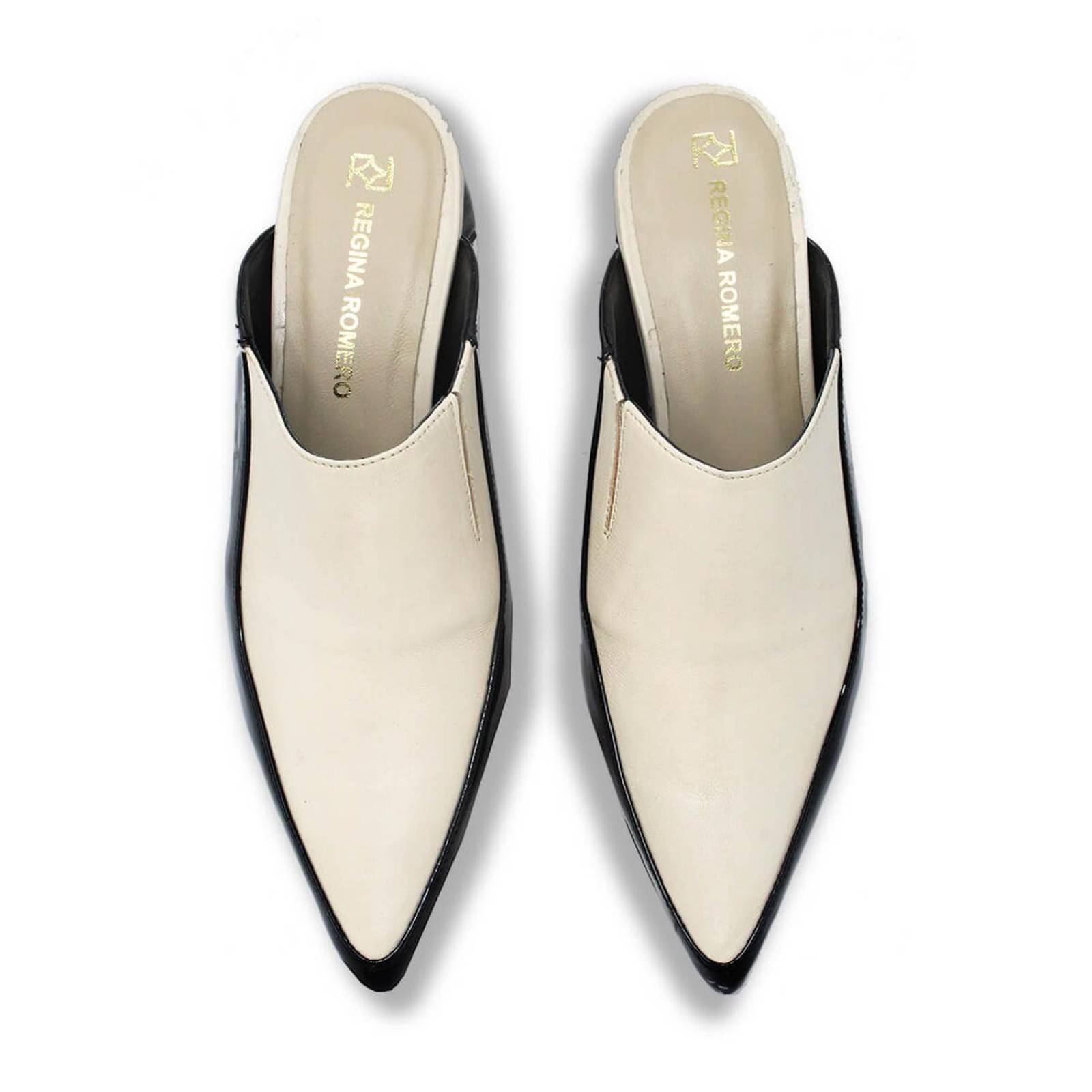 MONTE CARLO 50 - Negro y Latte Regina Romero Zapato Zapatilla Tacon Bajo Para Dama en Piel 