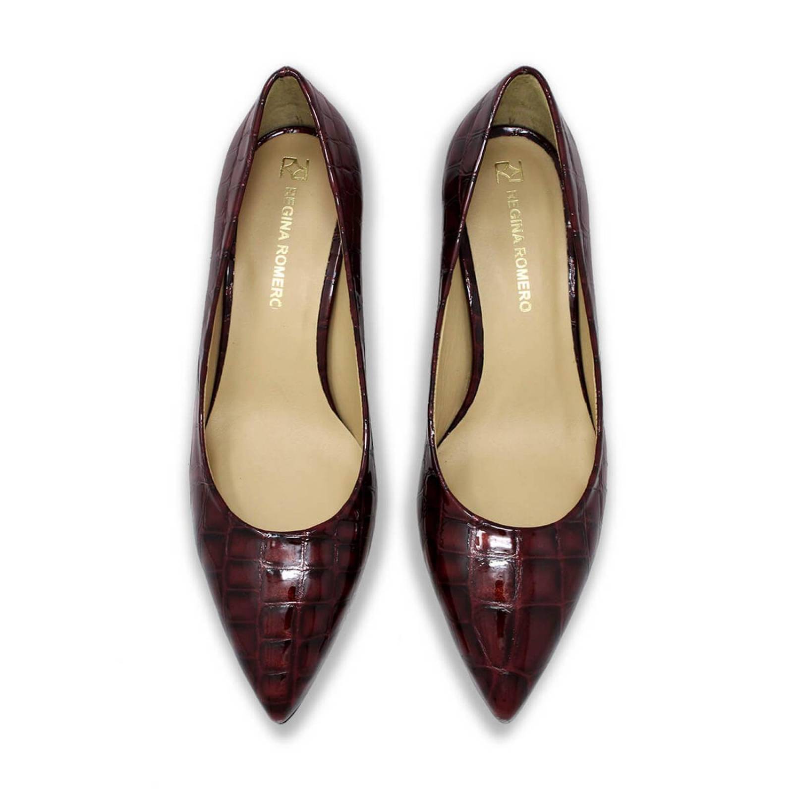 TAMARA 50 - Burdeos Regina Romero Zapato Zapatilla Tacon Bajo Para Dama en Piel 