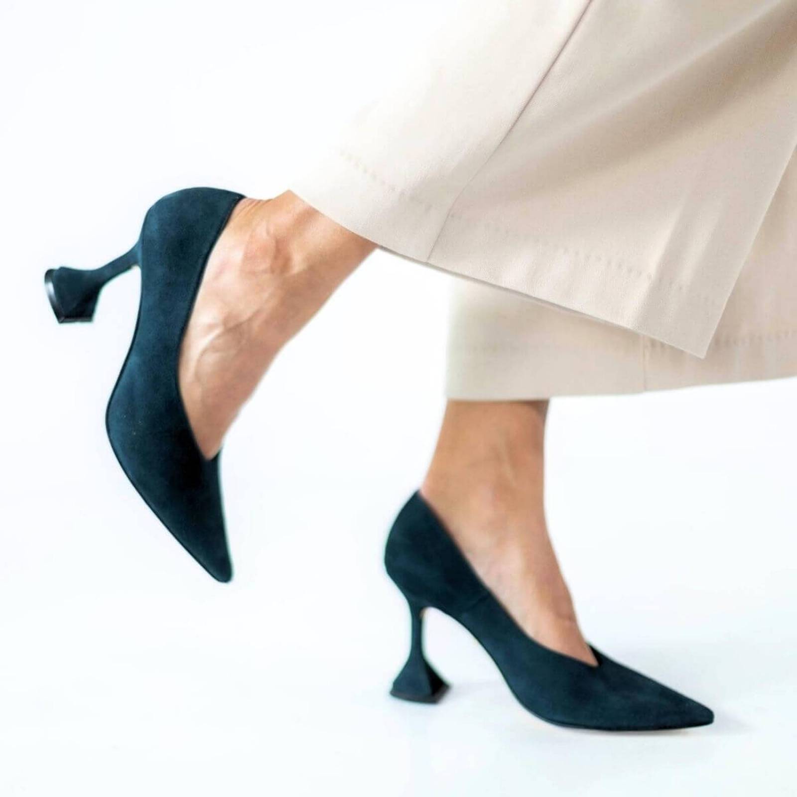 ELIZABETH 75 - Ante Azul Verde Regina Romero Zapato Zapatilla Tacon Alto Para Dama en Piel