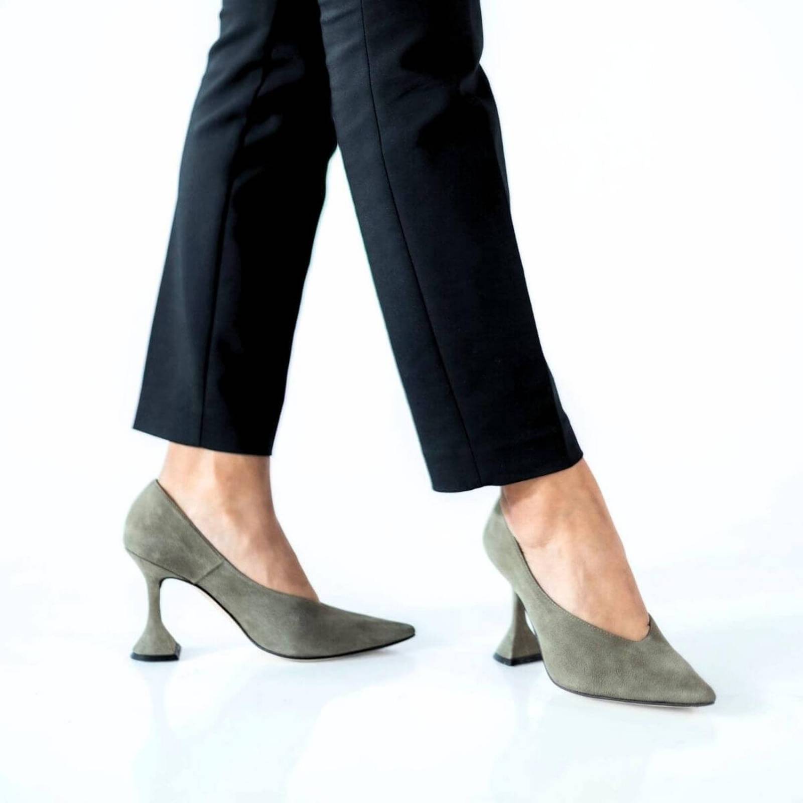 ELIZABETH 75 - Ante Verde Regina Romero Zapato Zapatilla Tacon Alto Para Dama en Piel 