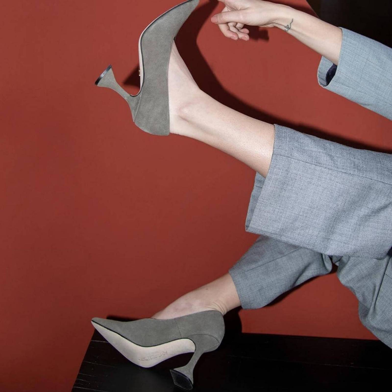 ELIZABETH 75 - Ante Verde Regina Romero Zapato Zapatilla Tacon Alto Para Dama en Piel 