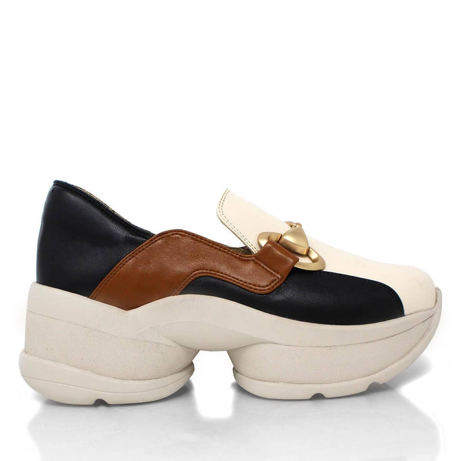 MARINA 75 - Negro y Beige Regina Romero Zapato Tenis Urbano Sport Para Dama en Piel 