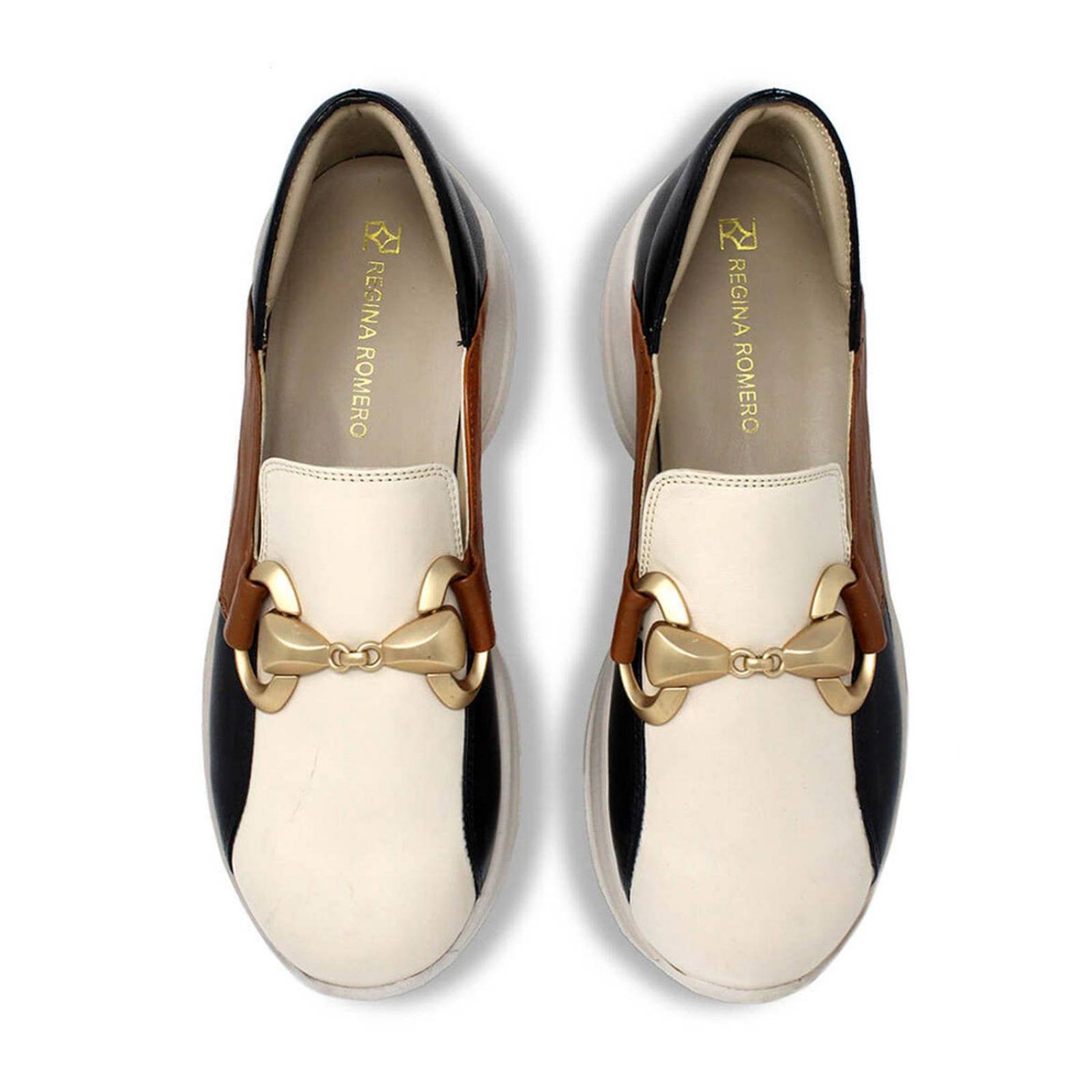 MARINA 75 - Negro y Beige Regina Romero Zapato Tenis Urbano Sport Para Dama en Piel 