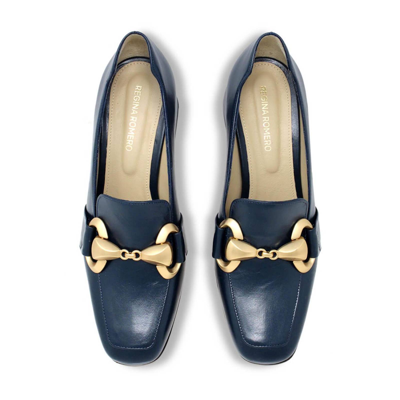 GRETA 40 - Azul Marino Regina Romero Zapato Zapatilla Tacon Bajo Para Dama en Piel 