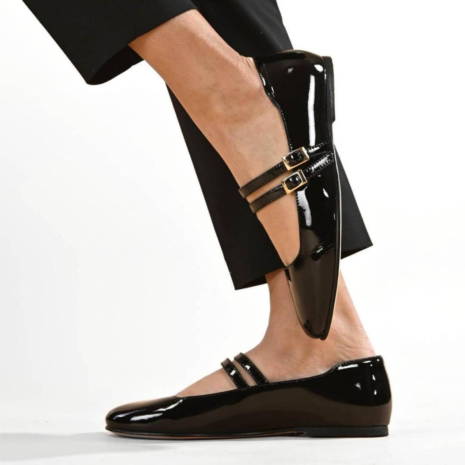 VIOLET - Charol Negro Regina Romero Zapato Flat Balerina de Piso Para Dama en Piel 