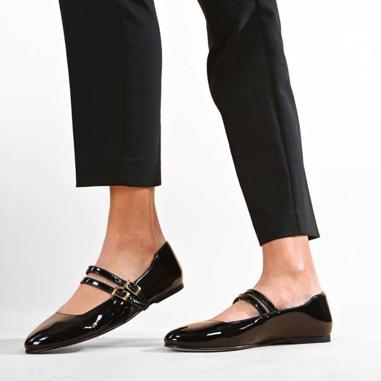 VIOLET - Charol Negro Regina Romero Zapato Flat Balerina de Piso Para Dama en Piel 