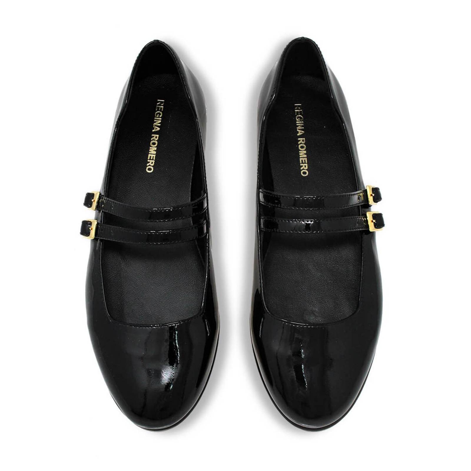 VIOLET - Charol Negro Regina Romero Zapato Flat Balerina de Piso Para Dama en Piel 
