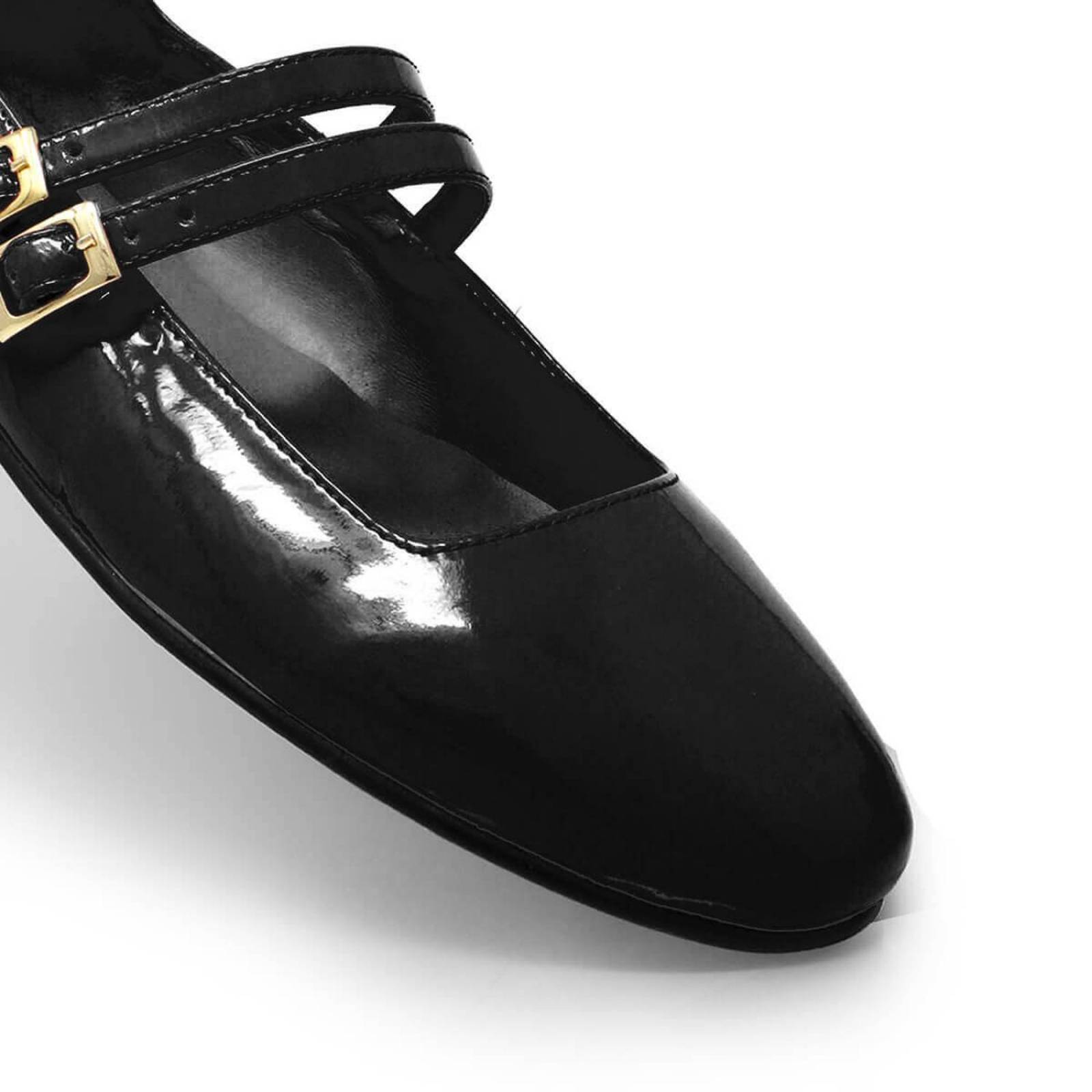 VIOLET - Charol Negro Regina Romero Zapato Flat Balerina de Piso Para Dama en Piel 