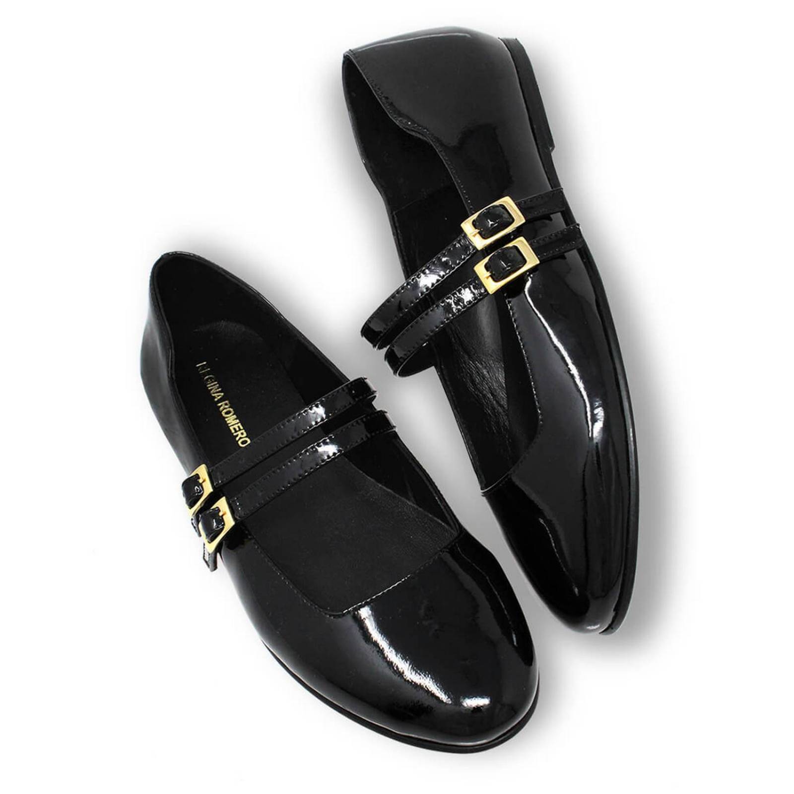 VIOLET - Charol Negro Regina Romero Zapato Flat Balerina de Piso Para Dama en Piel 