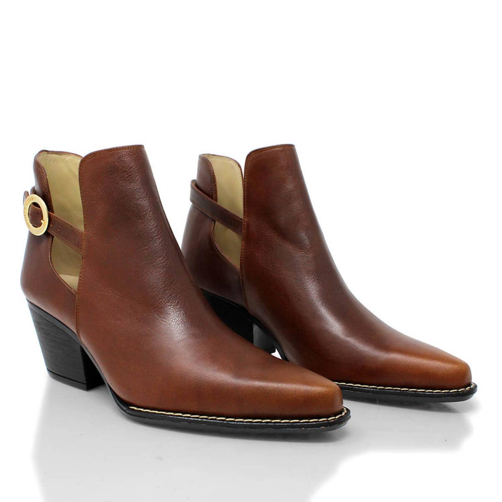 BLAKE 60 - Cafe Regina Romero Zapato Bota Botin Tacon Bajo Para Dama en Piel 