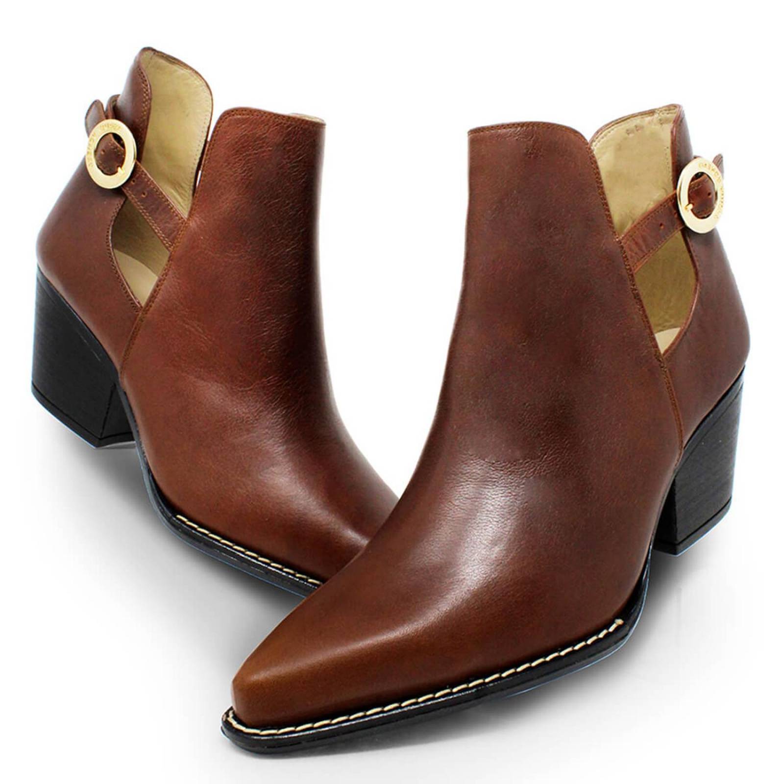 BLAKE 60 - Cafe Regina Romero Zapato Bota Botin Tacon Bajo Para Dama en Piel 