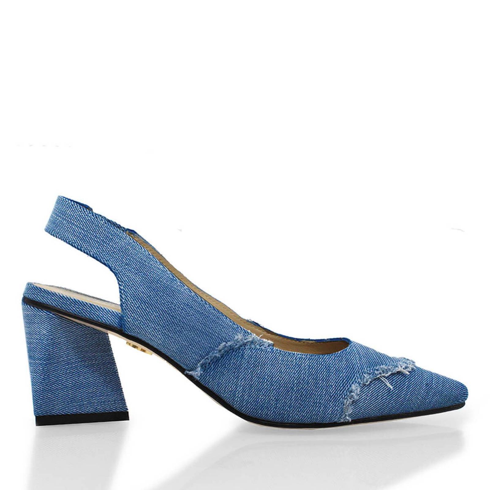 LIZZY 50 - Denim Regina Romero Zapato Zapatilla Tacon Bajo Para Dama en Piel 