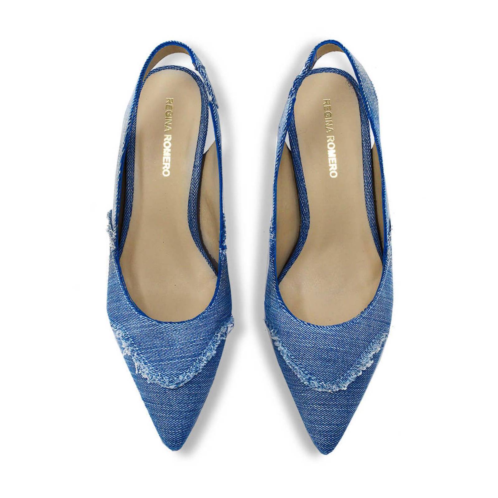 LIZZY 50 - Denim Regina Romero Zapato Zapatilla Tacon Bajo Para Dama en Piel 