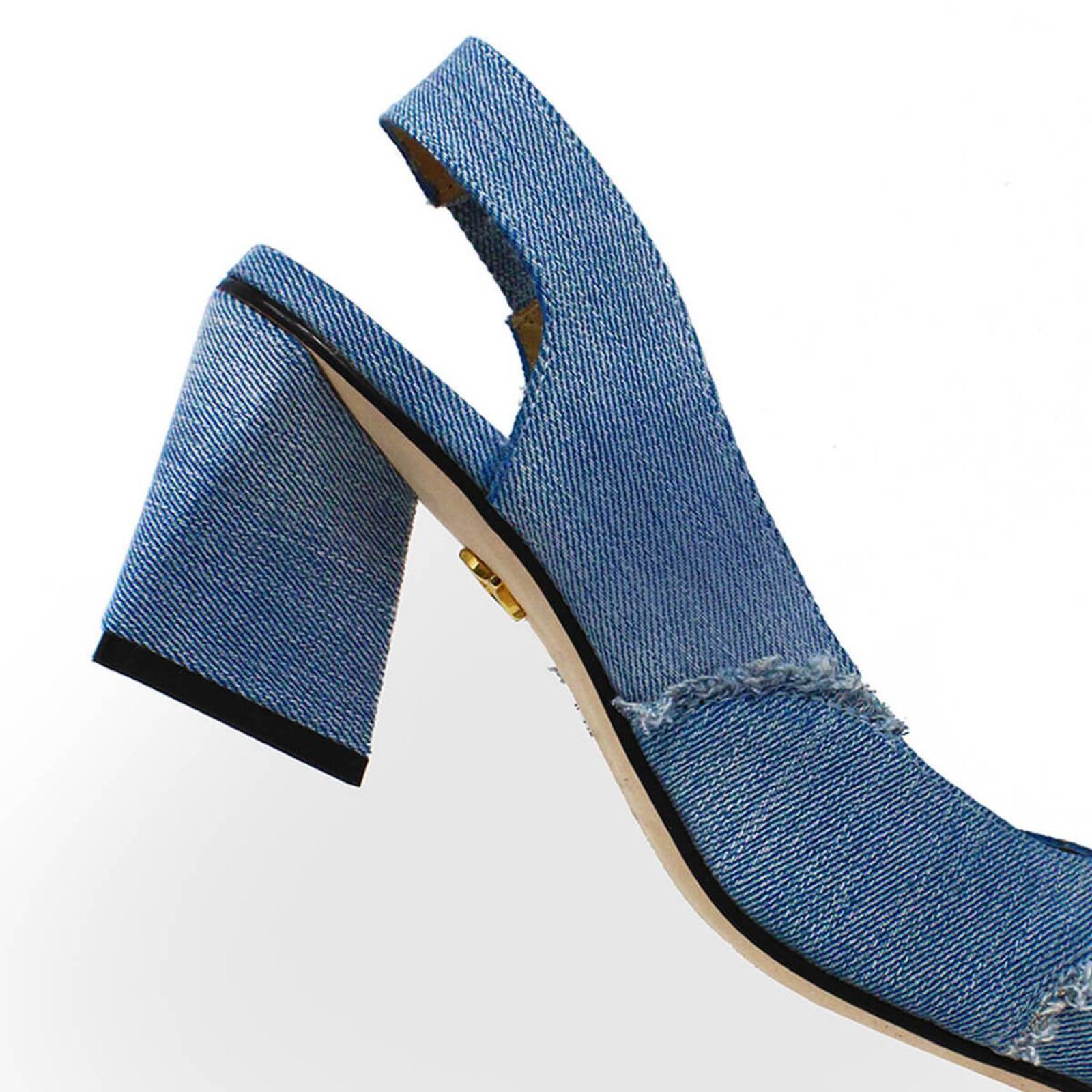 LIZZY 50 - Denim Regina Romero Zapato Zapatilla Tacon Bajo Para Dama en Piel 