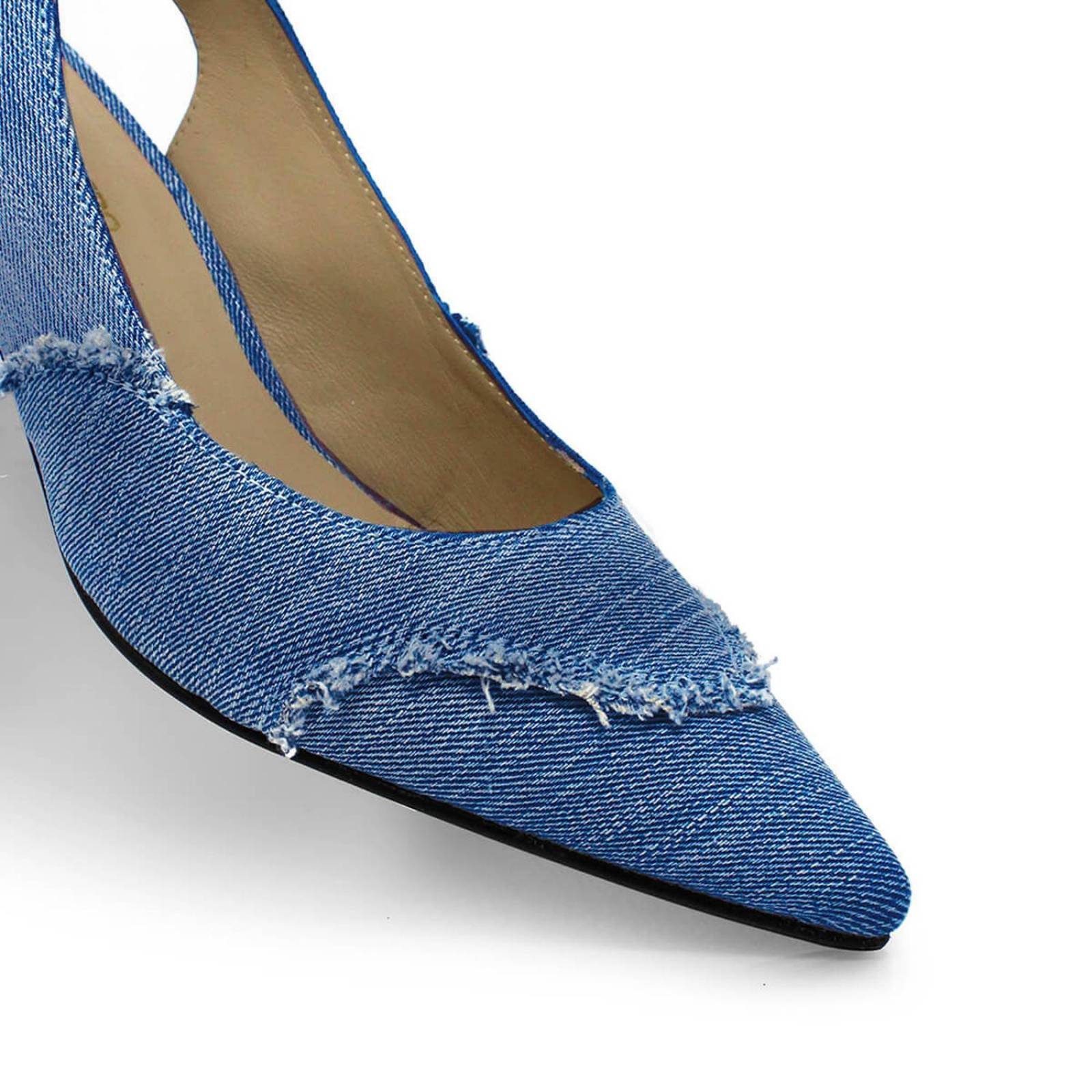 LIZZY 50 - Denim Regina Romero Zapato Zapatilla Tacon Bajo Para Dama en Piel 