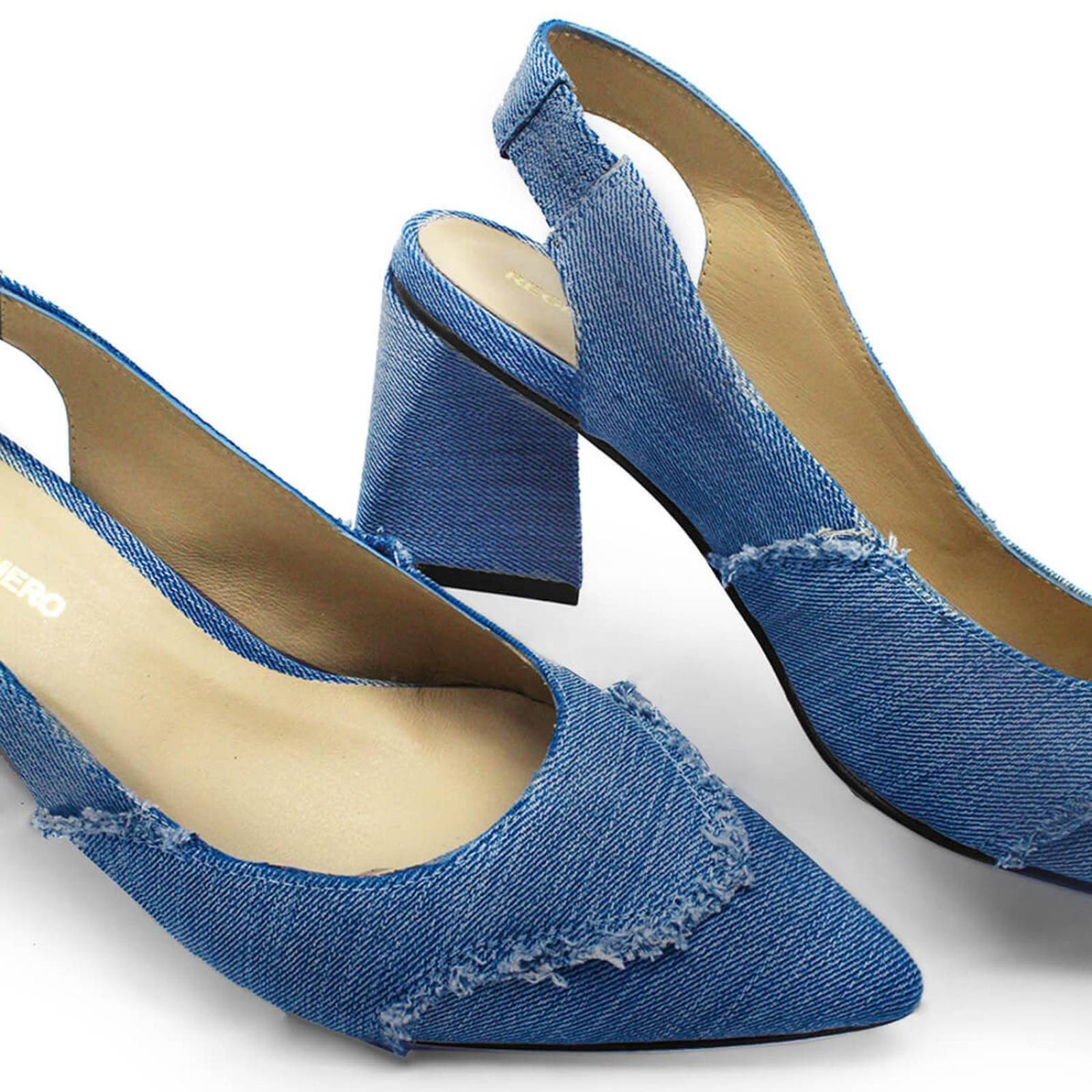 LIZZY 50 - Denim Regina Romero Zapato Zapatilla Tacon Bajo Para Dama en Piel 