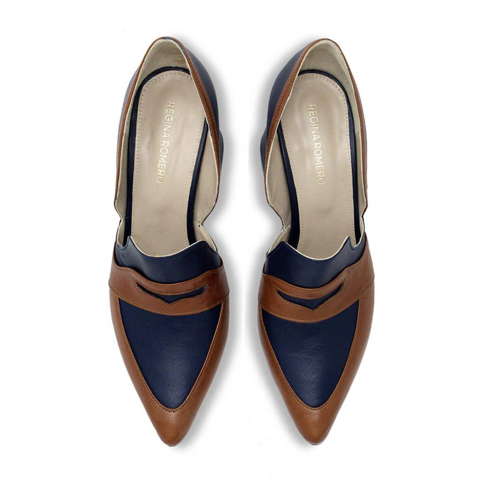 CHAD 80 - Azul Marino Regina Romero Zapato Zapatilla Tacon Alto Para Dama en Piel 