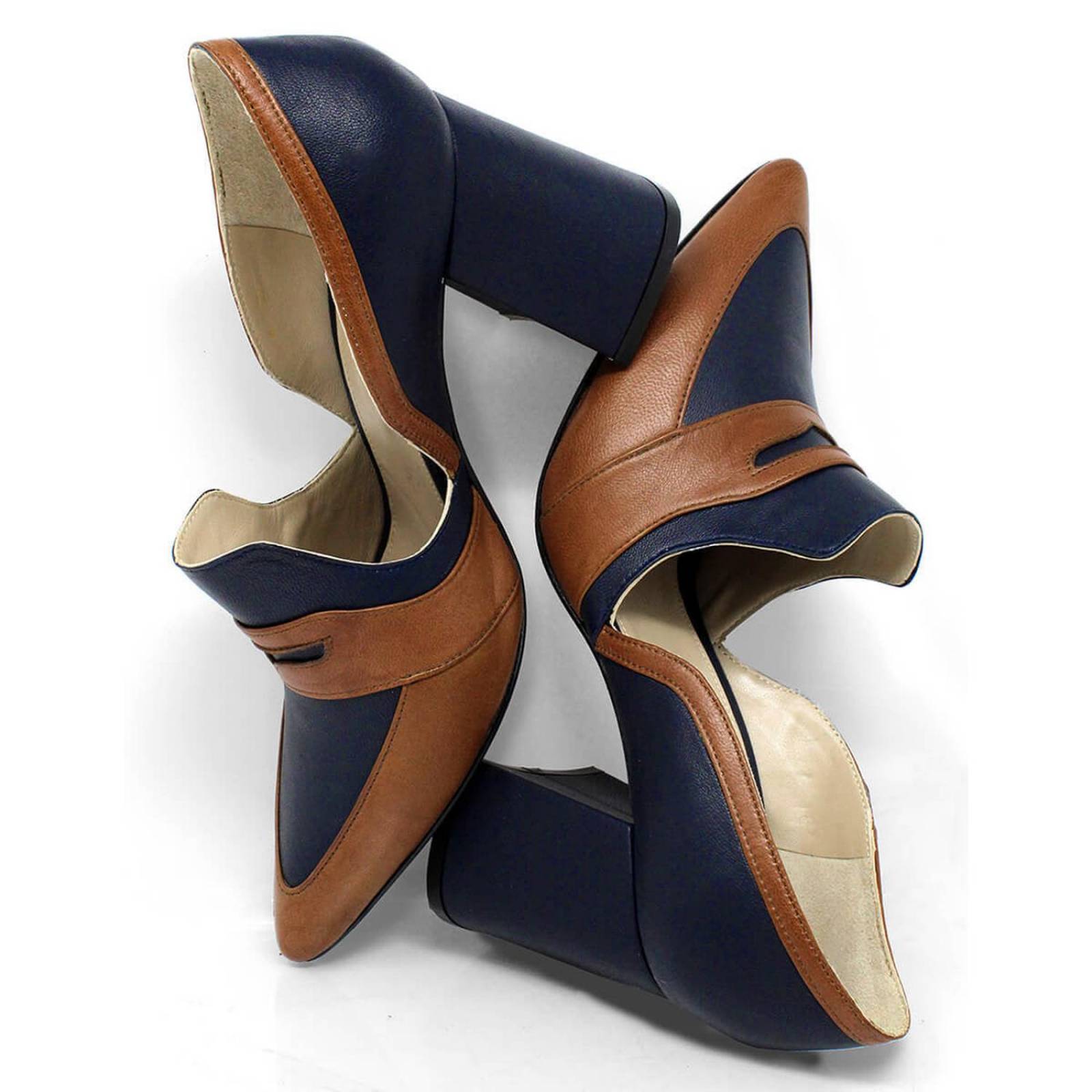 CHAD 80 - Azul Marino Regina Romero Zapato Zapatilla Tacon Alto Para Dama en Piel 