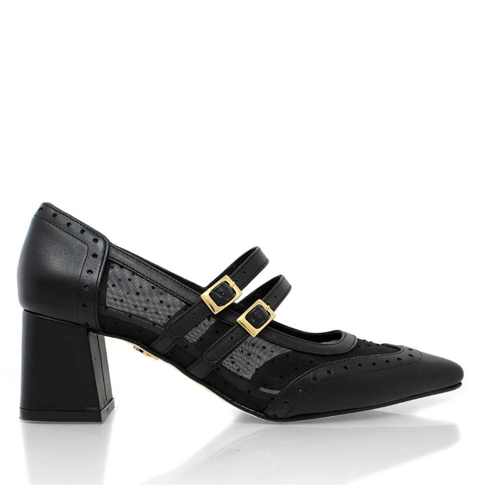 SUKI 50 - Negro Regina Romero Zapato Zapatilla Tacon Bajo Para Dama en Piel 