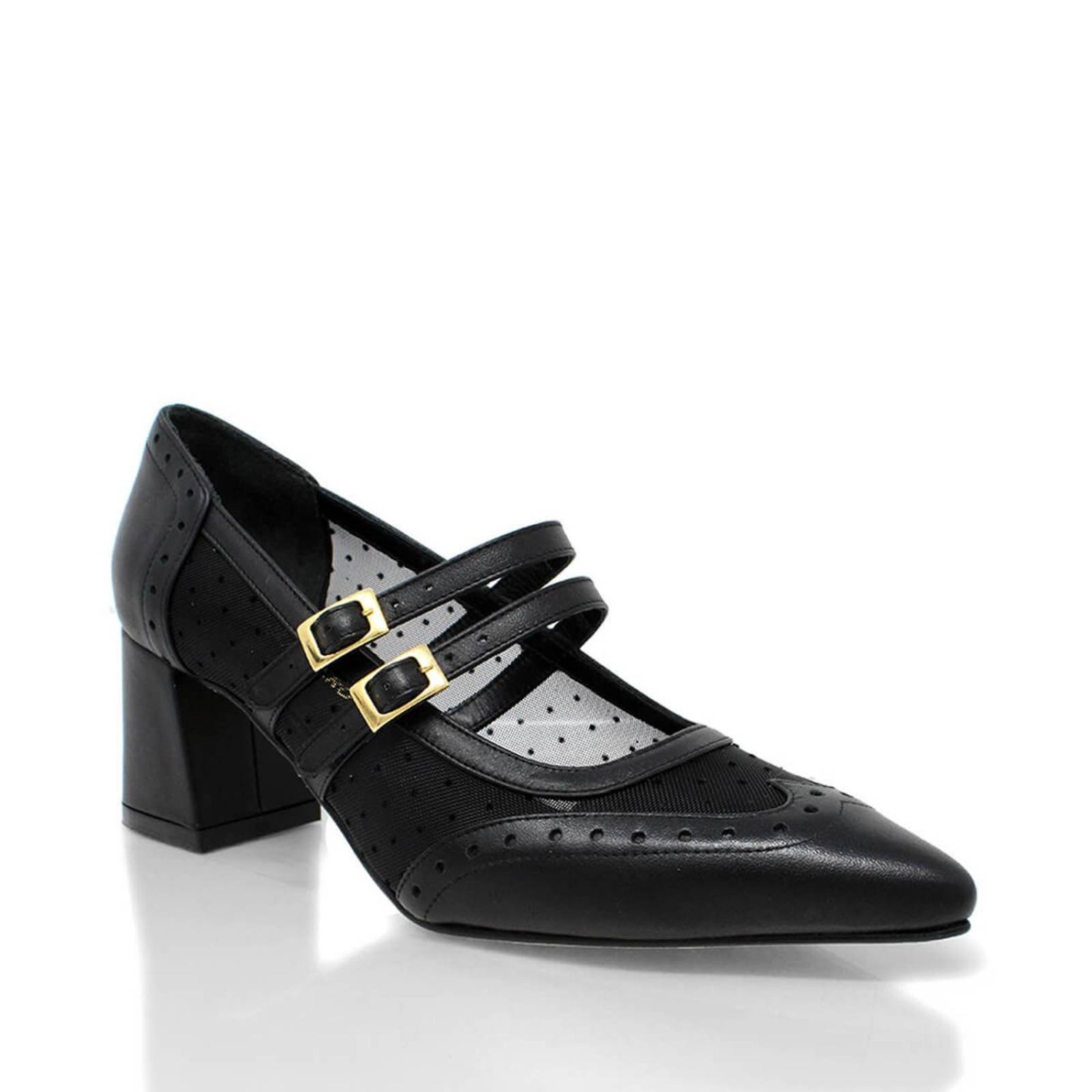 SUKI 50 - Negro Regina Romero Zapato Zapatilla Tacon Bajo Para Dama en Piel 