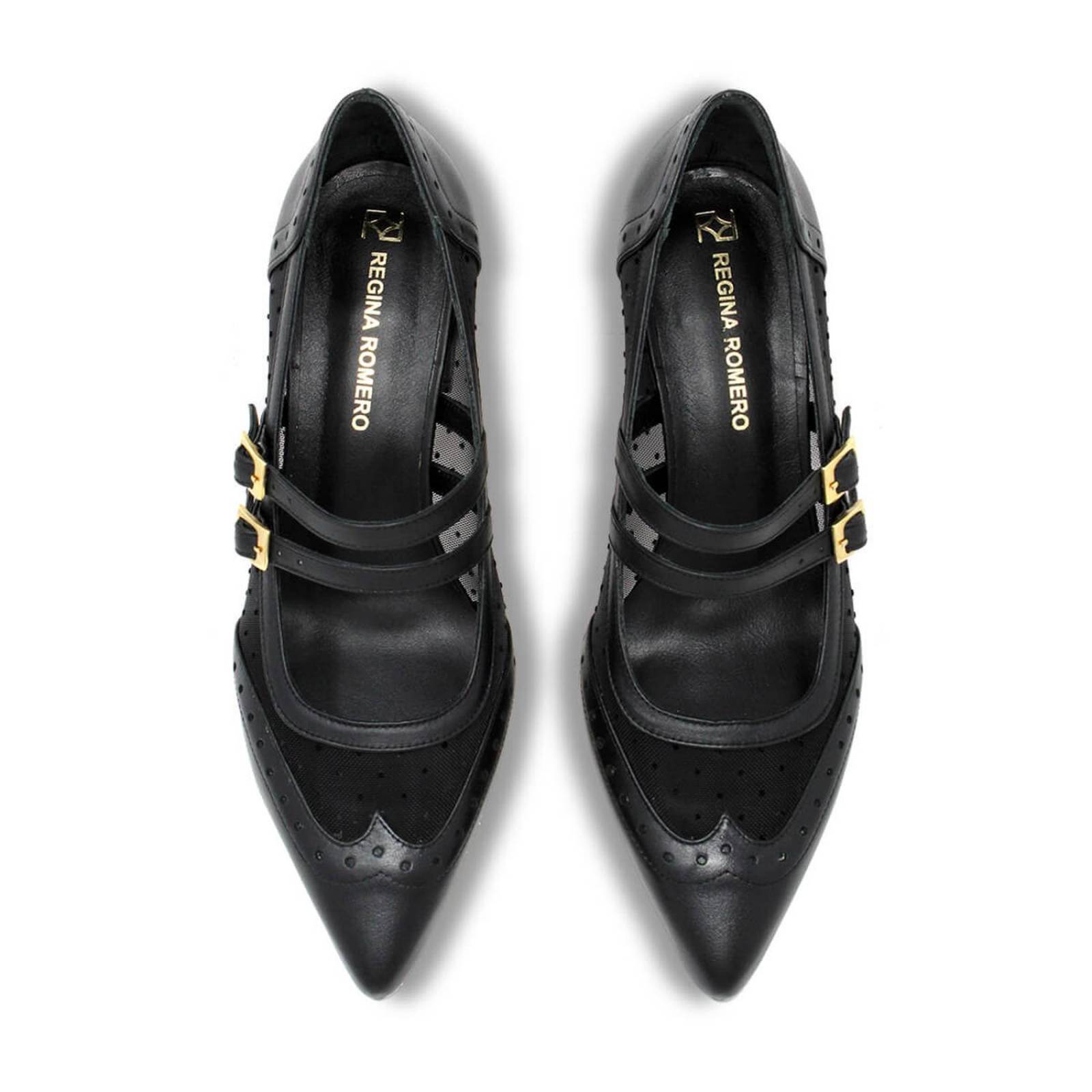 SUKI 50 - Negro Regina Romero Zapato Zapatilla Tacon Bajo Para Dama en Piel 