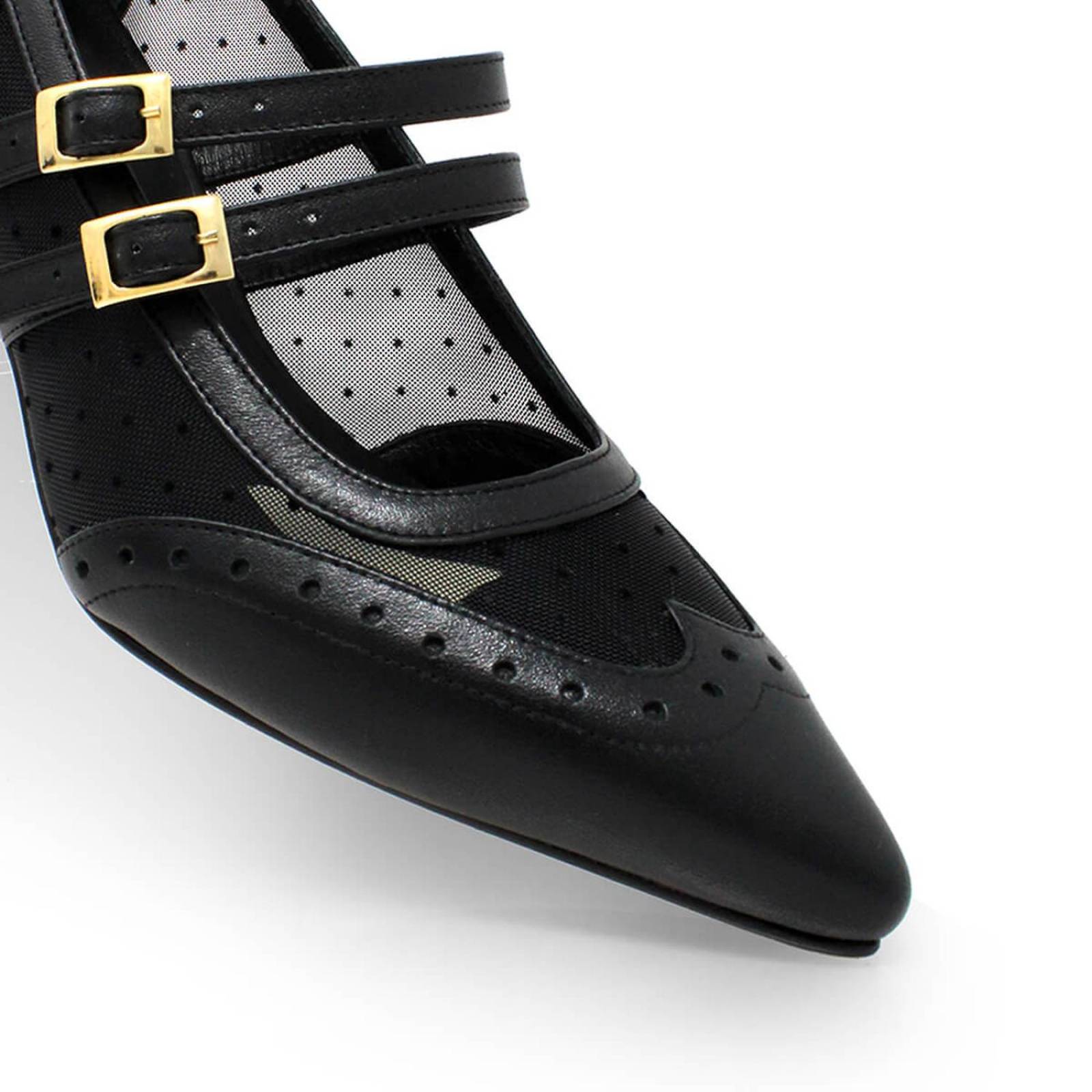 SUKI 50 - Negro Regina Romero Zapato Zapatilla Tacon Bajo Para Dama en Piel 