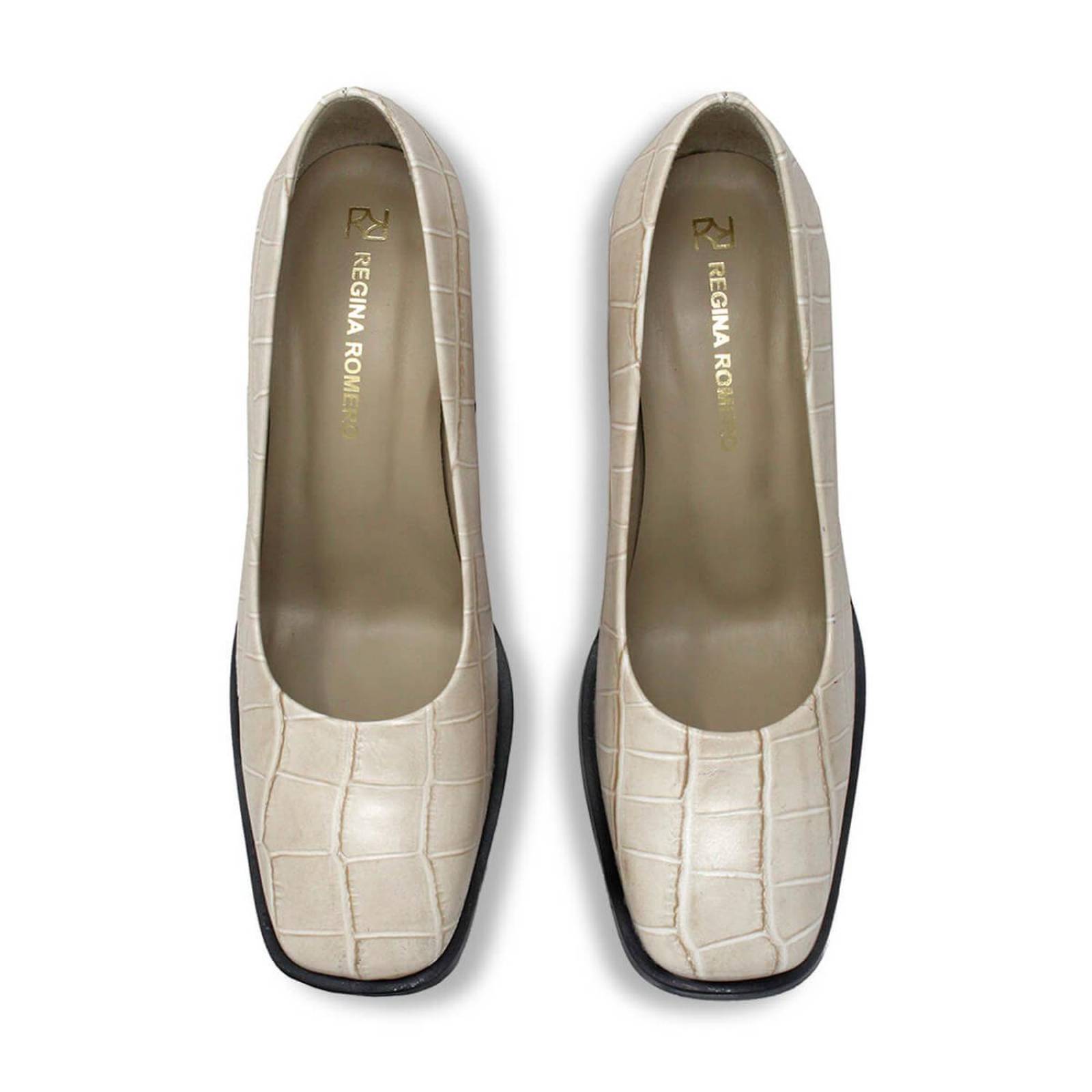 KAT 75 - Beige Regina Romero Zapato Zapatilla Tacon Alto Para Dama en Piel 