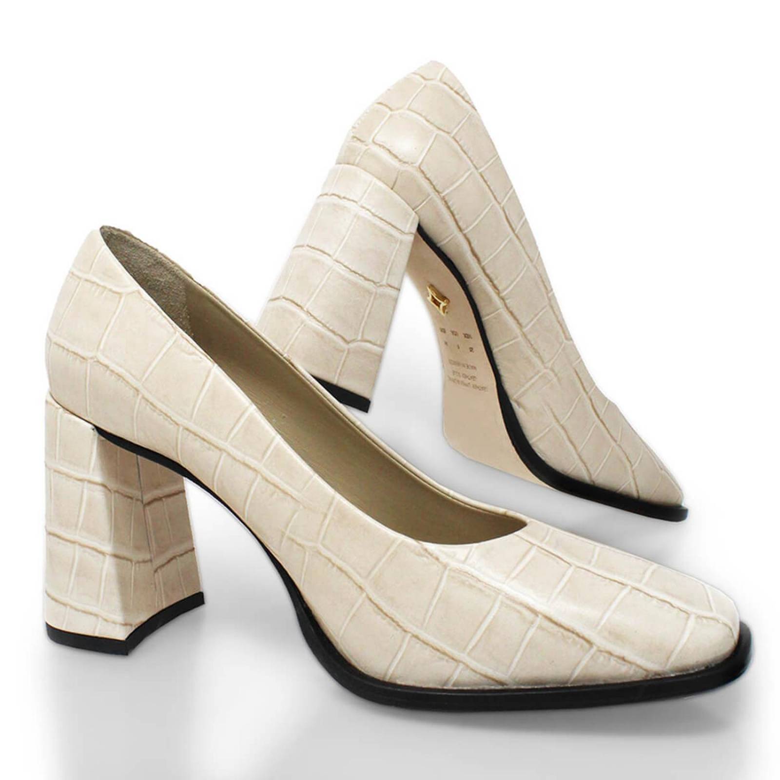 KAT 75 - Beige Regina Romero Zapato Zapatilla Tacon Alto Para Dama en Piel 