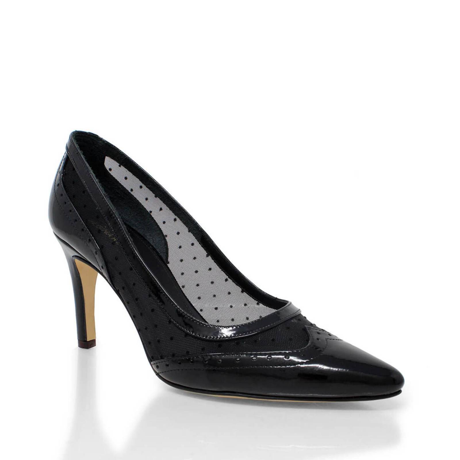 MITTY 80 - Charol Negro Regina Romero Zapato Zapatilla Tacon Alto Para Dama en Piel 